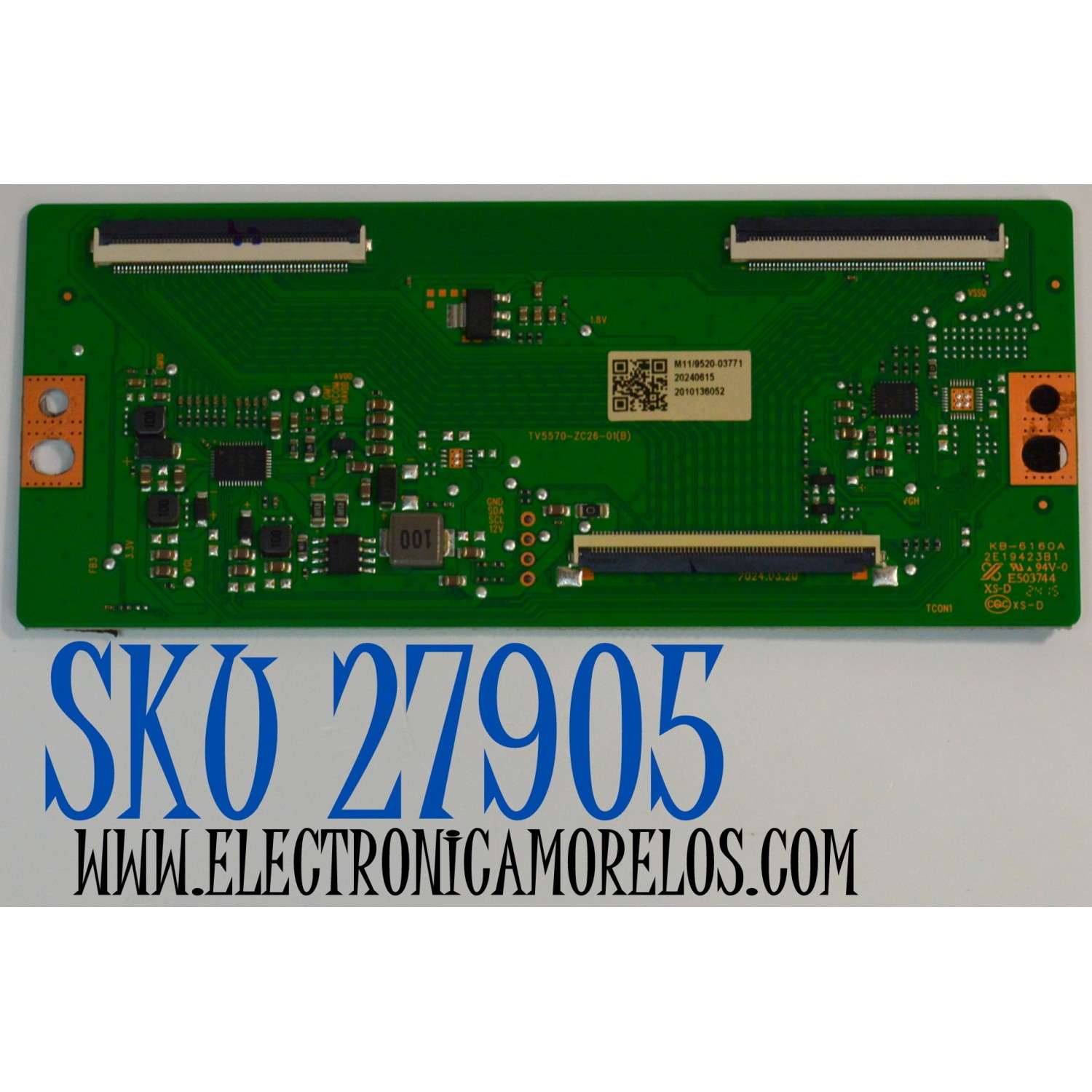 T-CON ORIGINAL PARA TV ONN / NUMERO DE PARTE TV5570-ZC26-01 / 513C5570M11 / TV5570-ZC26-01 (B) / M11/9520-03771 / 2010136052 / KB-6160A / DISPLAY HV750QUB-F91 REV.2.0 / MODELO 100044717 75"