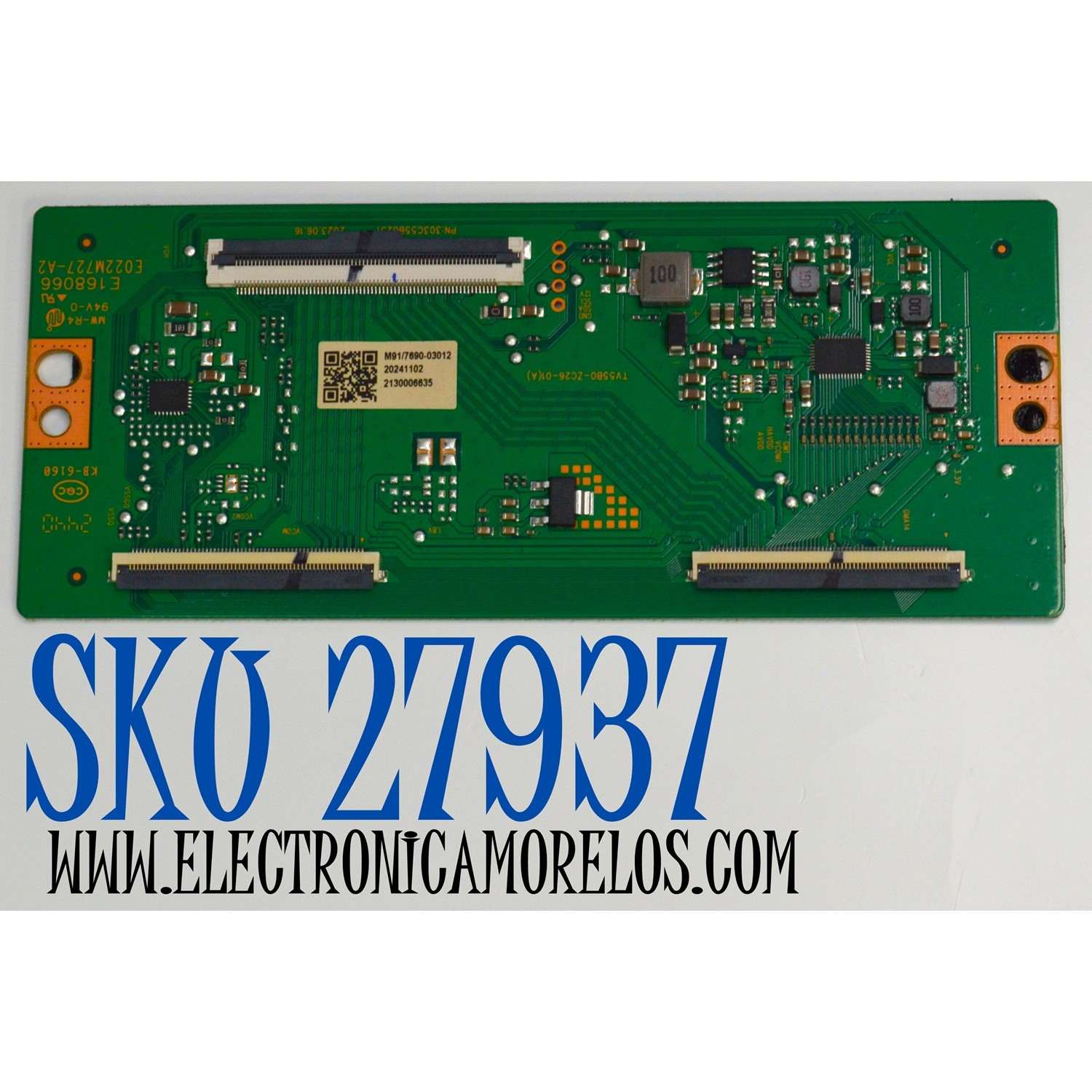 T-CON ORIGINAL PARA TV ONN / NUMERO DE PARTE TV55B0-ZC26-01 / 513C55B0M91 / TV55B0-ZC26-01(A) / 303C55B0231 / E022M727-A2 / M91/7690-03012 / 2130006635 / PANEL ST4951D01-3 / DISPLAY ST4951D01-3 VER.2.1 / MODELO 100012585 50"