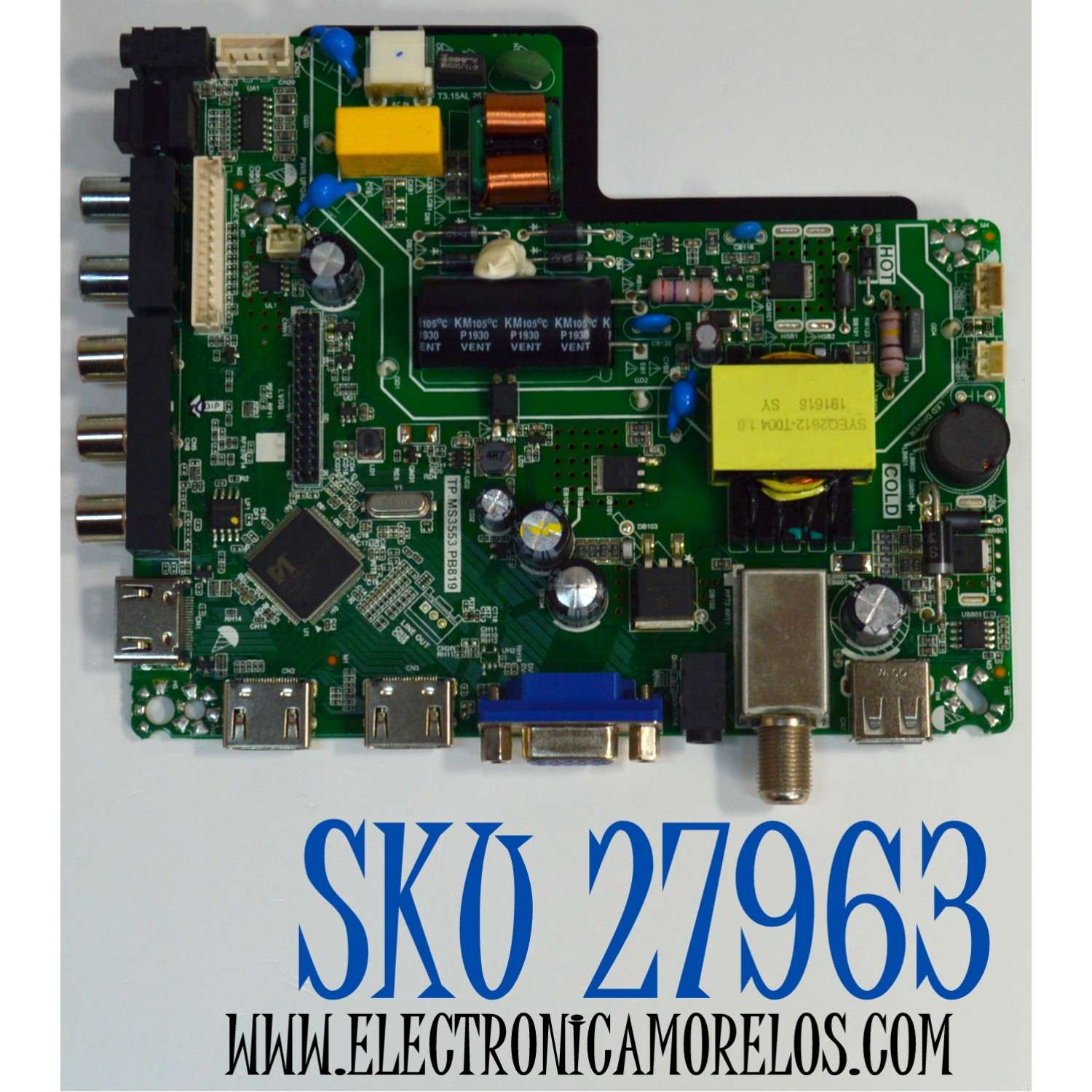 MAIN FUENTE COMBO ORIGINAL PARA TV ONN / NUMERO DE PARTE 317GAAMBA58CVT0030 / TP.MS3553.PB819 / AMBA58CVTA / T19077-TX / A19141213 / PANEL TPV320B5-J8Q01.N / DISPLAY V320BJ8-Q01 REV.C1 / MODELO 100002458 32"