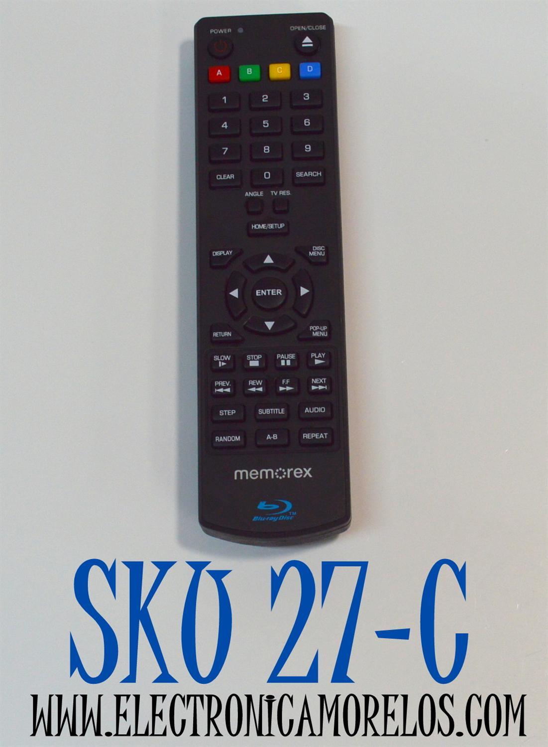 CONTROL REMOTO ORIGINAL PARA REPRODUCTOR DE BLU-RAY MEMOREX / NUMERO DE PARTE MVBD2535GPH / MVBD2530GPH / MODELO MVBD2510 / MVBD2520 / MVBD2535 / MVBD2530