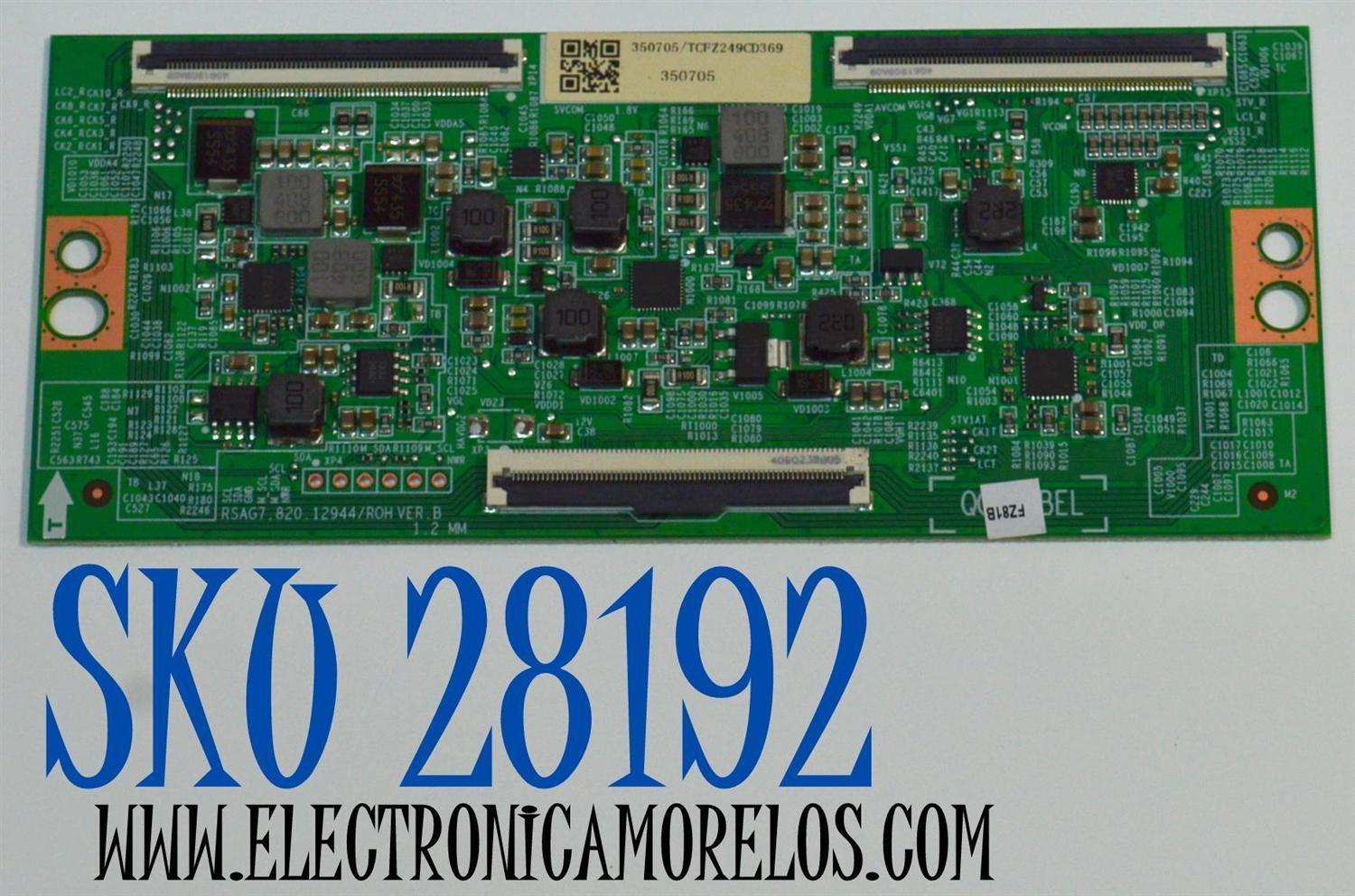 T-CON ORIGINAL PARA TV HISENSE / NUMERO DE PARTE 350705 / RSAG7.820.12944/ROH VER.B / TCFZ249CD369 / MODELO 55S75N / 55S7N