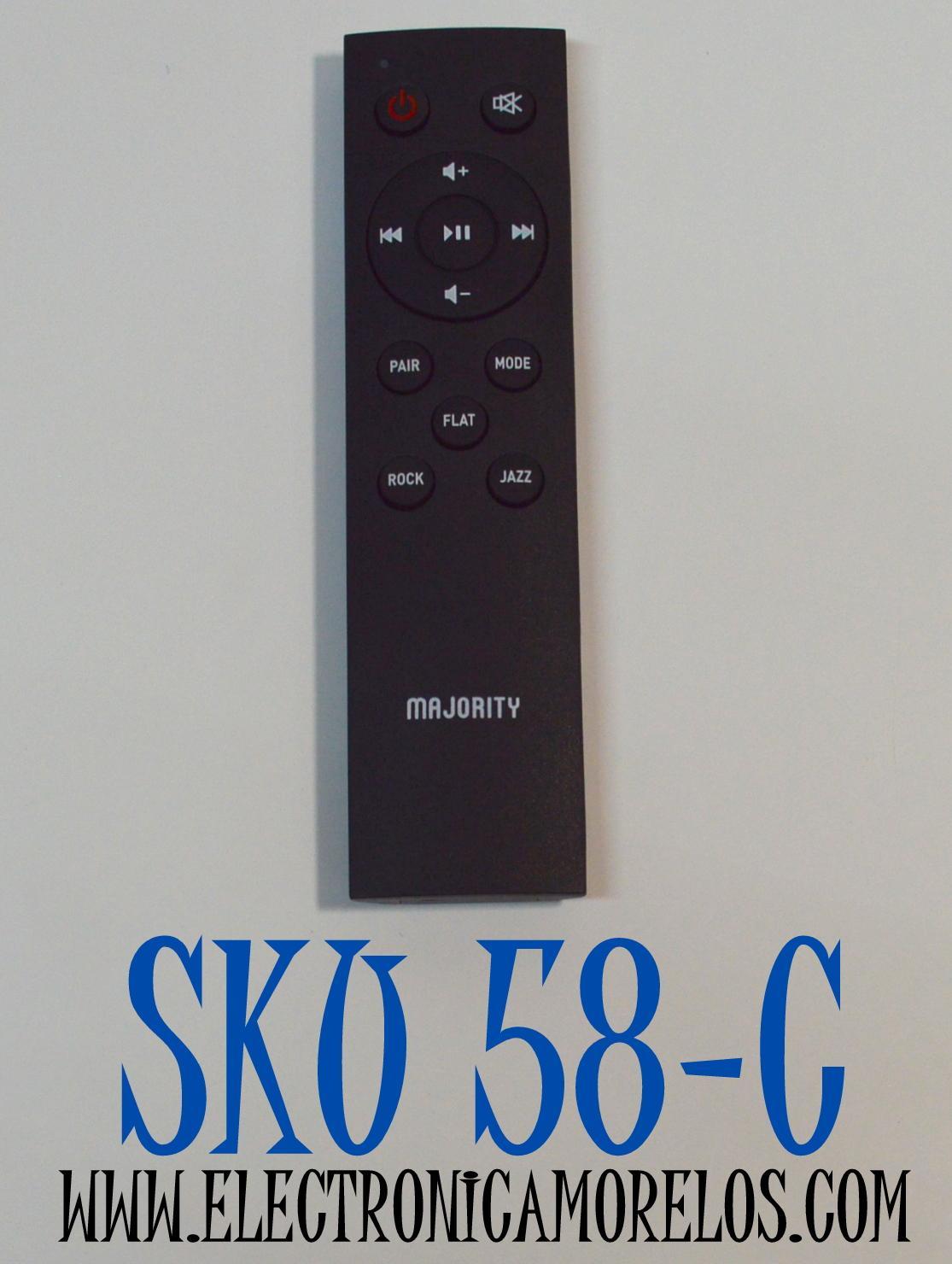 CONTROL REMOTO ORIGINAL PARA BARRAS DE SONIDO MAJORITY / NUMERO DE PARTE 1000002683 / MODELO K2-BAR-BLK / BOW-BAR-BLK