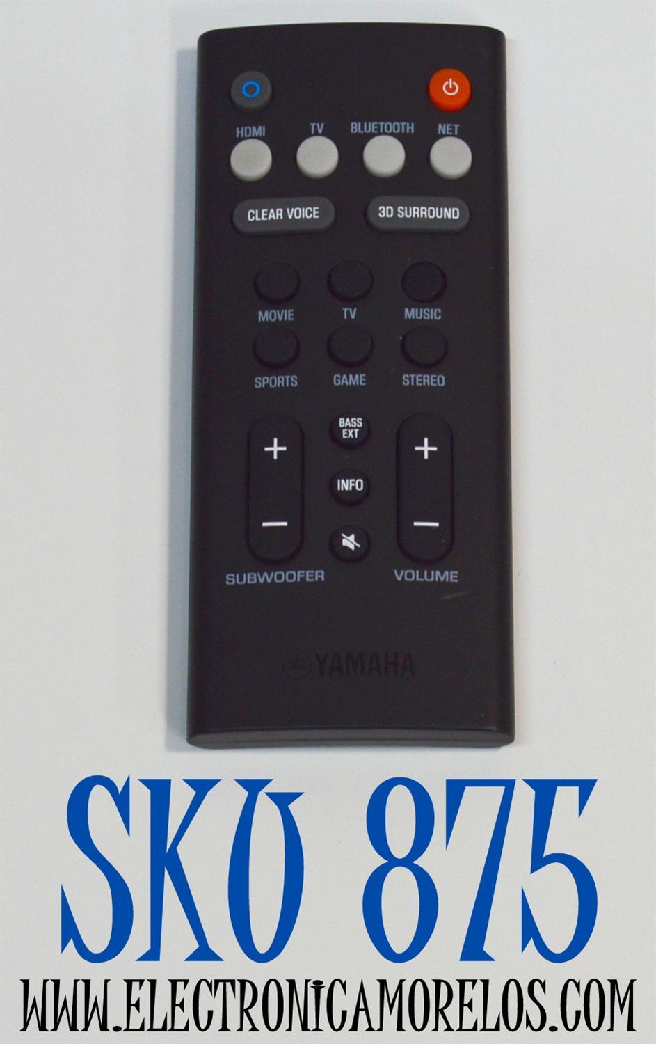 CONTROL REMOTO ORIGINAL YAMAHA PARA BARRAS DE SONIDO / CONTROLA FUNCIONES COMO HDMI / TV / BLUETOOTH / RED / NUMERO DE PARTE VAF7640 / FRS70 / FRS78 / ZV28960 / VDQ7610 / MODELO YAS-209 / SR-C30A / YAS-108 / SR-C20A / SR-B20A / ATS-1080 / ATS-1090