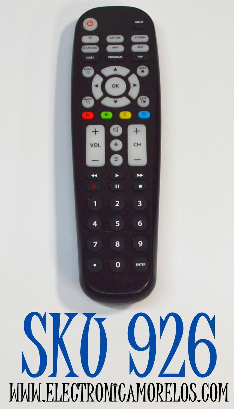 CONTROL REMOTO ORIGINAL BLACKWEB ES COMPATIBLE CON UNA AMPLIA GAMA DE MARCAS Y TIPOS DE DISPOSITIVOS / NUMERO DE PARTE BWB17AV002 / BWB17AV002 / PCL-1 / 1824A / P-17601 / PUEDE CONTROLAR 6 DISPOSITIVOS COMO TV/SAT/CBL/STREAM/BLU-RAY/DVD/AMP/AUX 