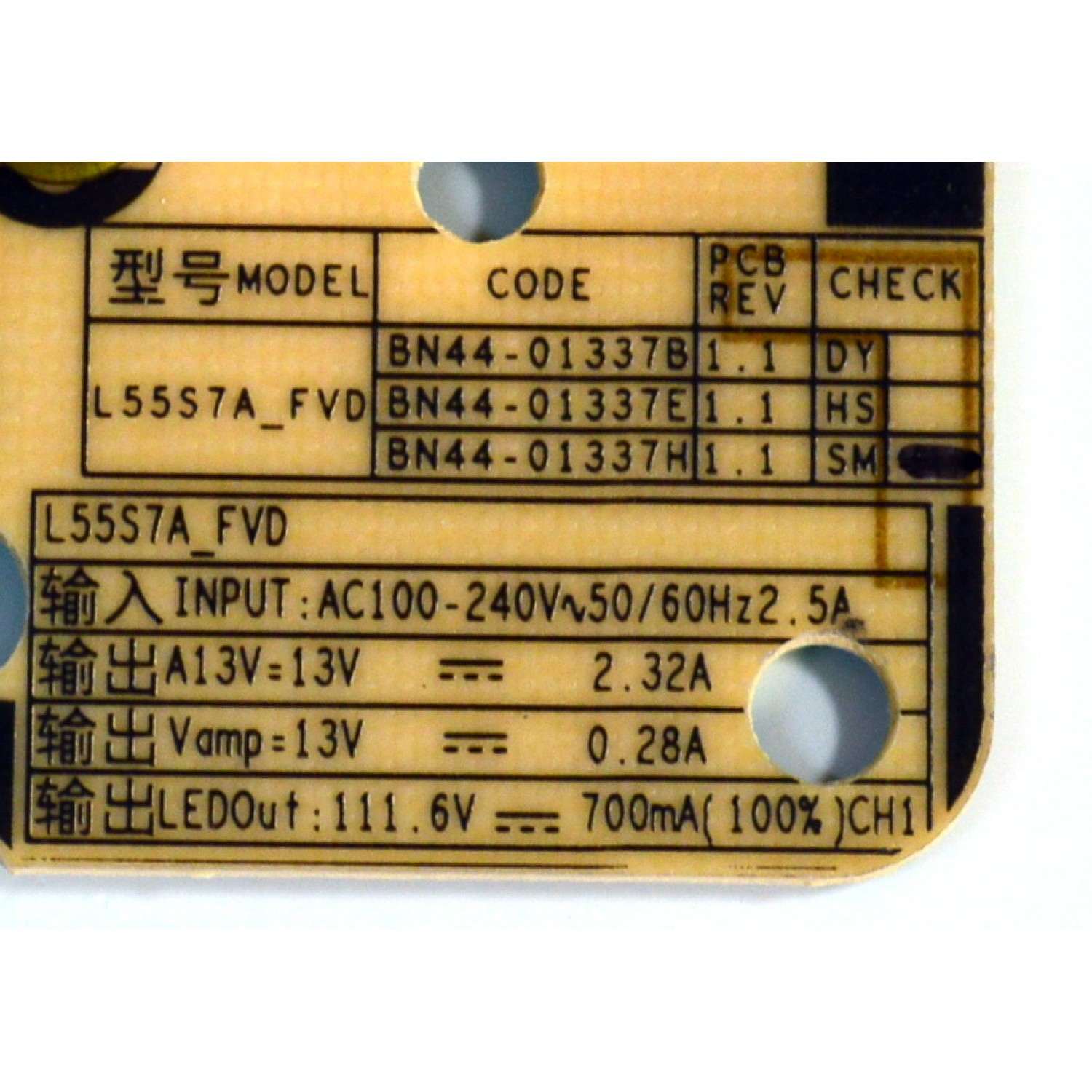 FUENTE DE PODER ORIGINAL PARA TV SAMSUNG / NUMERO DE PARTE BN44-01337H / L55S7A_FVD / BN4401337H / PANEL CY-BF055HGXV8H / DISPLAY LC550EQC (SS)(A4) / MODELO UN55U8000FBXZA - Imagen 2