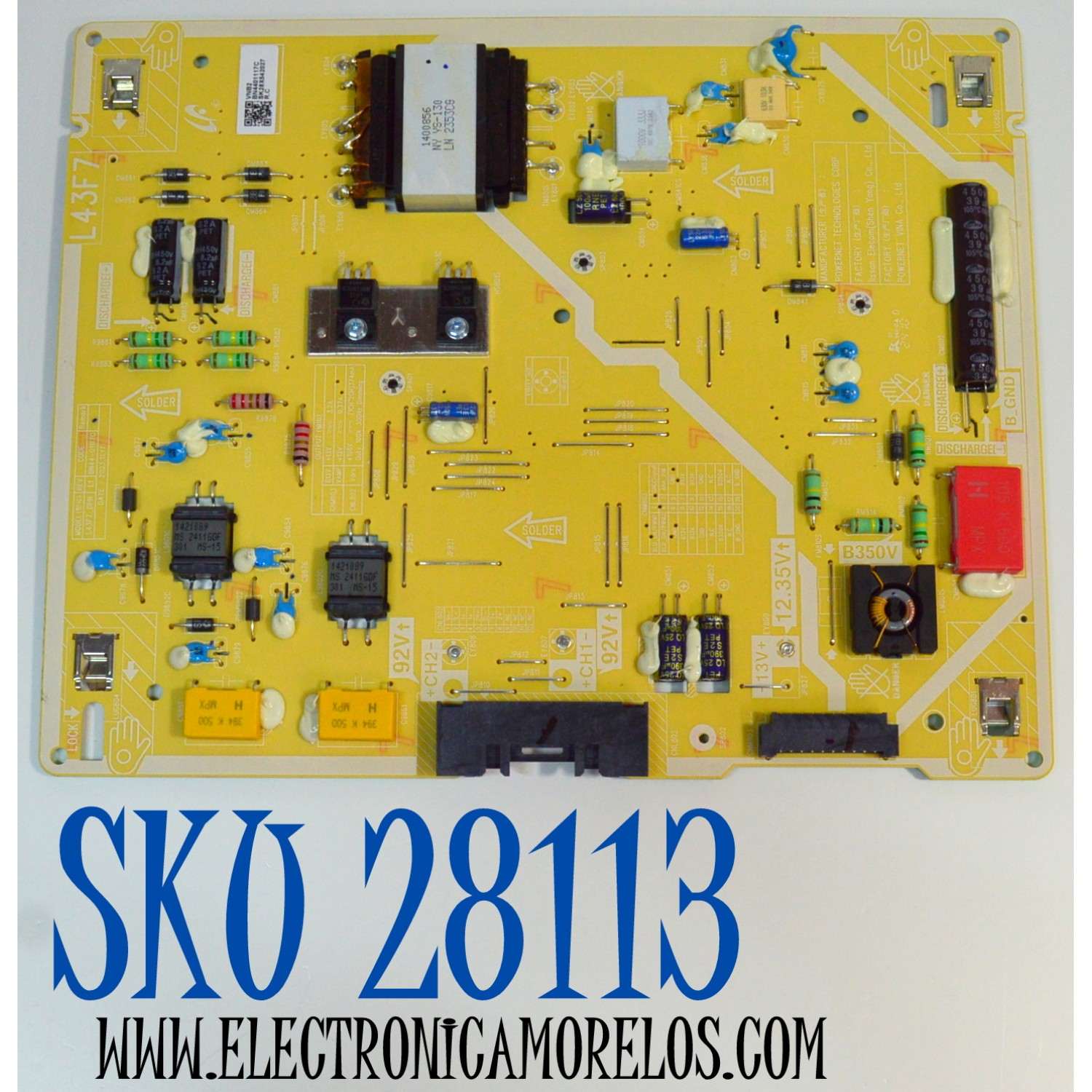 FUENTE DE PODER ORIGINAL PARA TV SAMSUNG / NUMERO DE PARTE BN44-01117C / L43F7_DPN / BN4401117C / PANEL CY-QD043HHAV1H / DISPLAY T430QVN03.U / BN96-54612C / MODELO QN43LS03DDFXZA / QN43LS03DDFXZA AA01