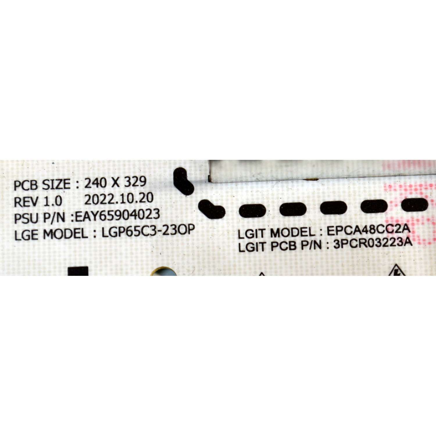 FUENTE DE PODER ORIGINAL PARA TV LG / NUMERO DE PARTE EAY65904023 / LGP65C3-23OP / EPCA48CC2A / 3PCR03223A / 65904023 / MODELO OLED65C3AUA / OLED65C3AUA.DUSQLJR - Imagen 3