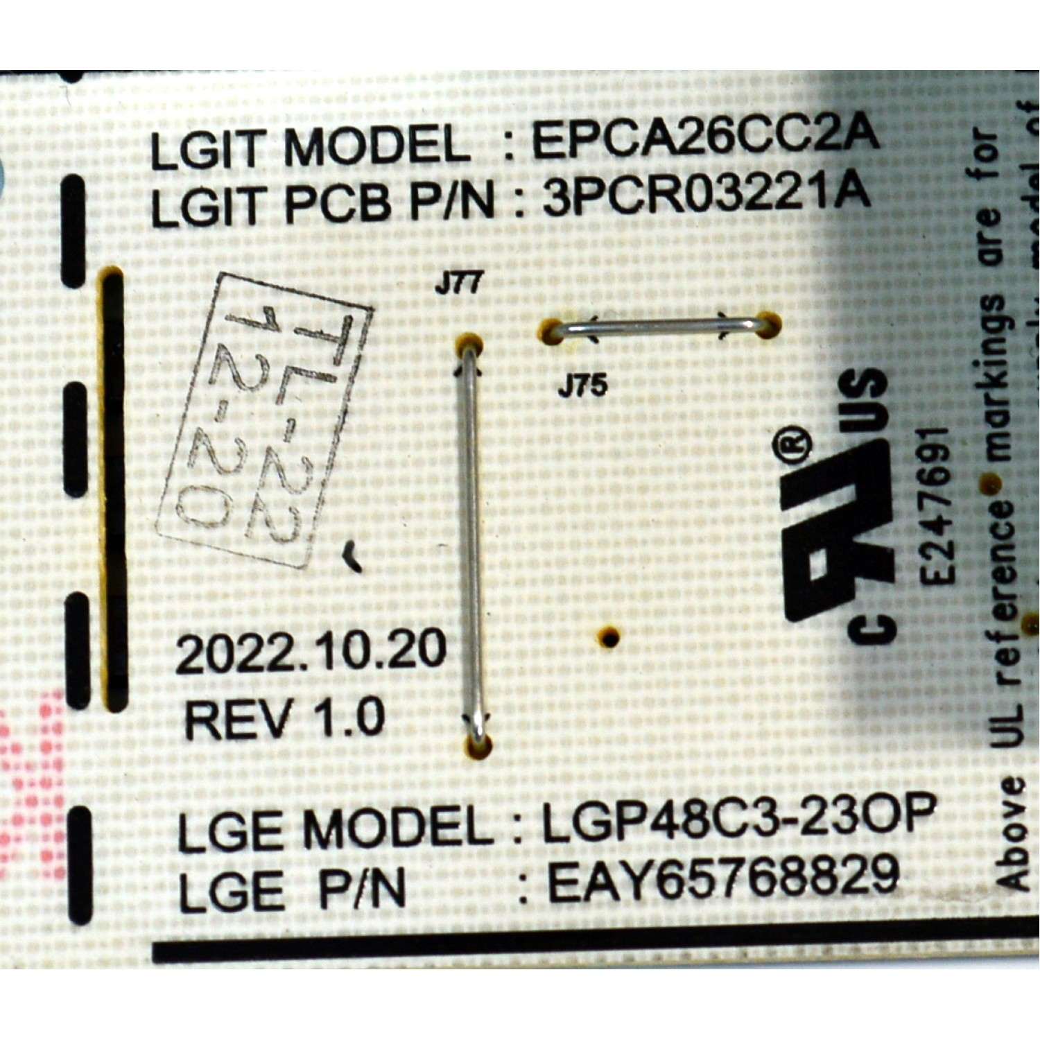 FUENTE DE PODER ORIGINAL PARA TV LG / NUMERO DE PARTE EAY65768829 / LGP18C3-23OP / EPCA26CC2A / 3PCR03221A / 65768829 / PANEL AC480AQL / MODELO OLED48C3PUA.DUSQLJR / OLED48C3AUB.DUSQLJR - Imagen 2