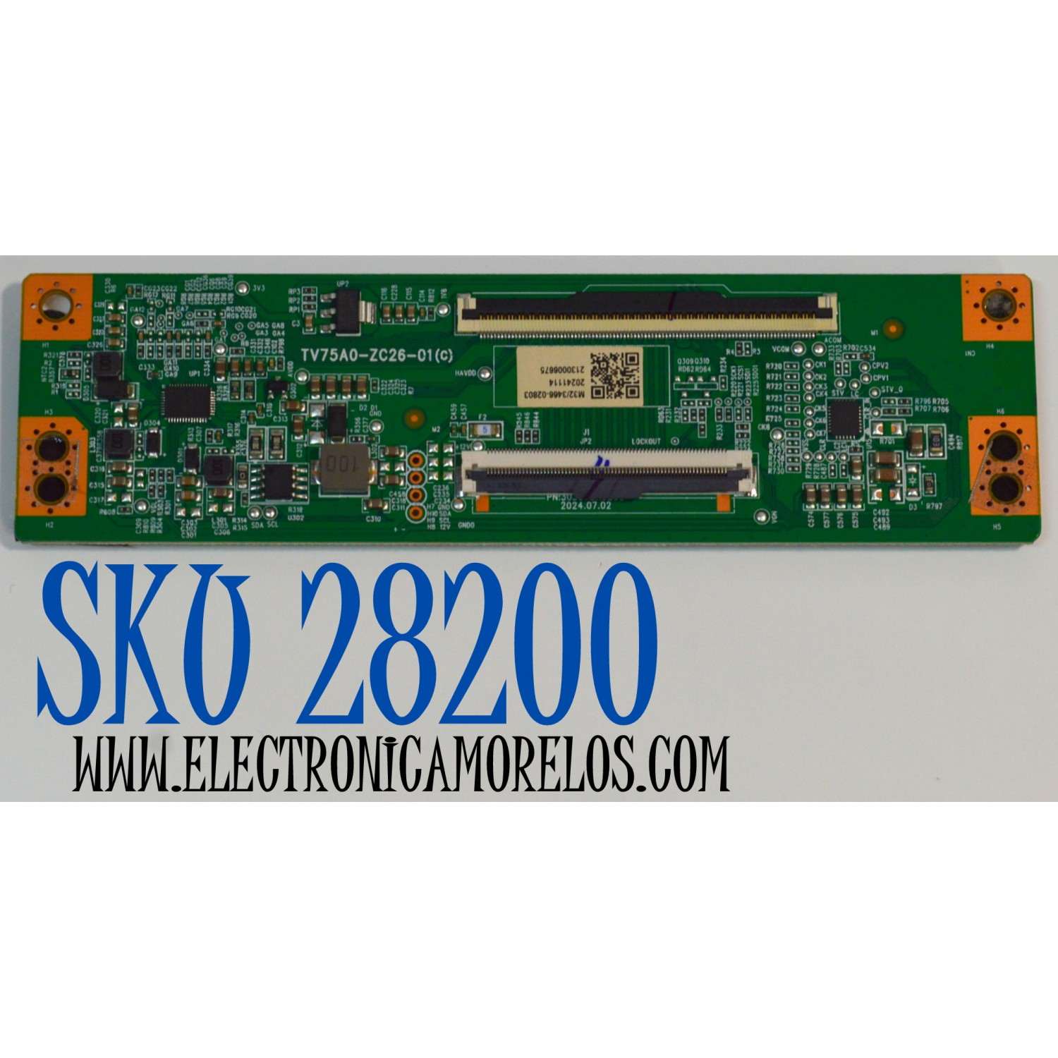 T-CON ORIGINAL PARA TV ONN / NUMERO DE PARTE TV75A0-ZC26-01 /513C75A0M32 / TV75A0-ZC26-01(C) / M32/3466-02803 / 2130006675 / 303C75A0233 / PANEL JR645R3HD1K / DISPLAY JR645R3HD1K / MODELO 100012587 65"