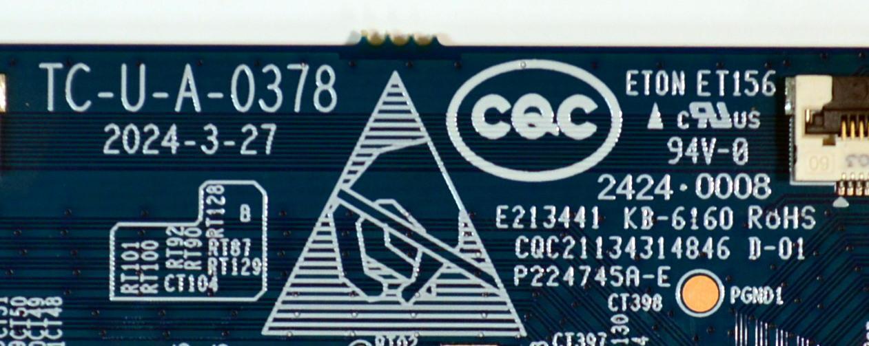 T-CON ORIGINAL PARA TV ONN / NUMERO DE PARTE TC-U-A-0378 / 2424-0008 / KB-6160 / CQC21134314846 / P224745A-E / PANEL C550Y20-G5 / DISPLAY HV550QUB-F70 / MODELO 100012586 55" - Imagen 2