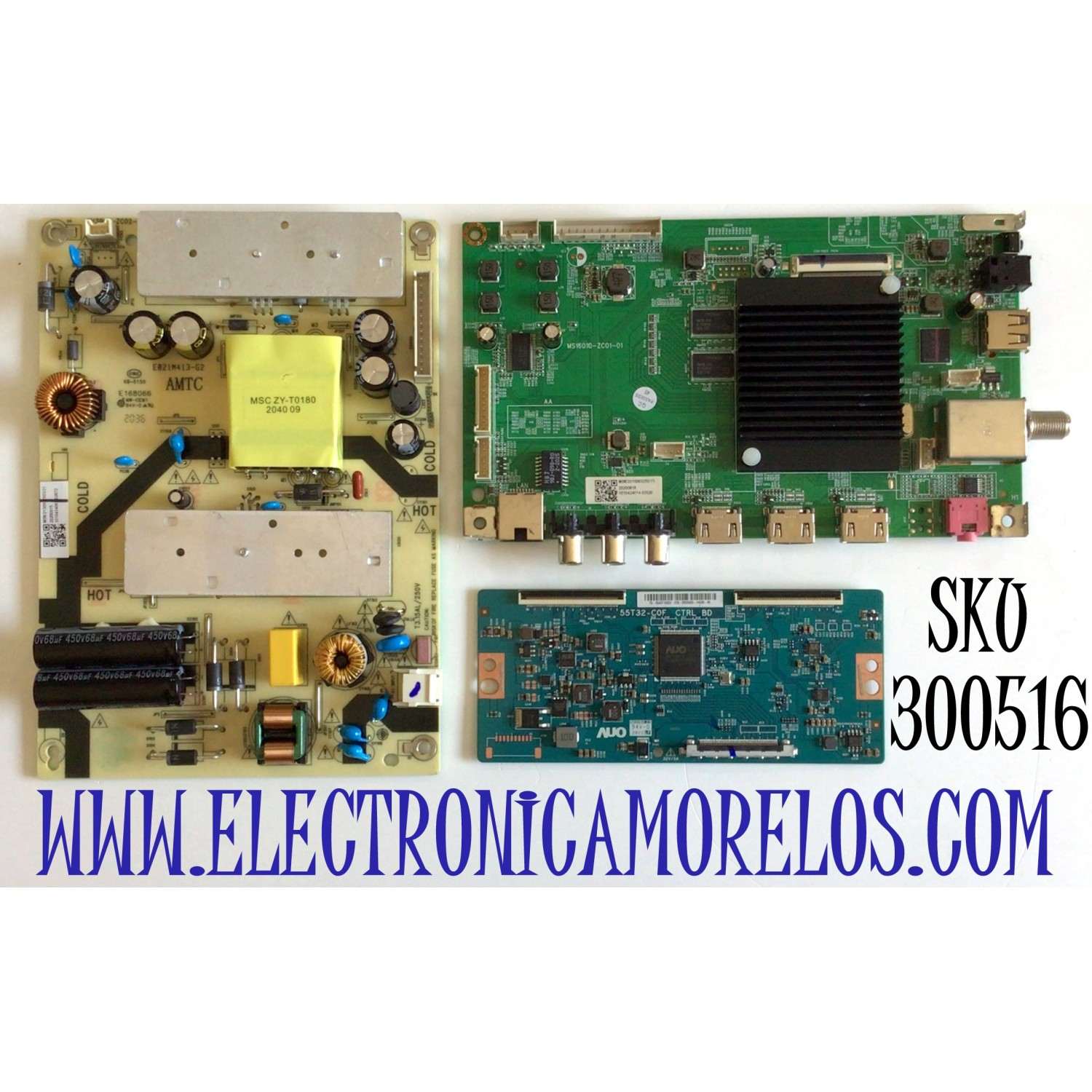 KIT DE TARJETAS PARA ONN·ROKU TV (43) / MAIN MS16010-ZC01-01 / 2E01413C0 / T-CON 55.43T10.C02 / 5543T10C02 / 55T32-C0F / FUENTE TV3903-ZC02-01 / E021M413-G2 / E021M413-E3 / E021M487-A2 / E021M413-E4 / PANEL LC430EGQ-SMM3 / T430QVN03.0 / MODELO 100012584