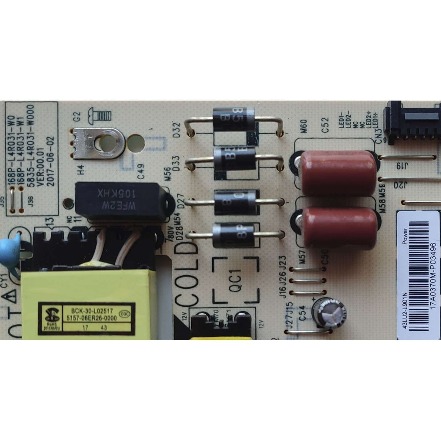 KIT DE TARJETAS PARA TV LG / MAIN EBU64425101 / EAX67146203(1.1) / 85086301 / FUENTE 43LU2-L901N / 168P-L4R31-W0 / 17A0370LA / PANEL RLD430WY (LD0-304) / DISPLAY LC430DGJ(SK)(A4) / MODELO 43UJ6200-UA.CUSYLH - Imagen 2