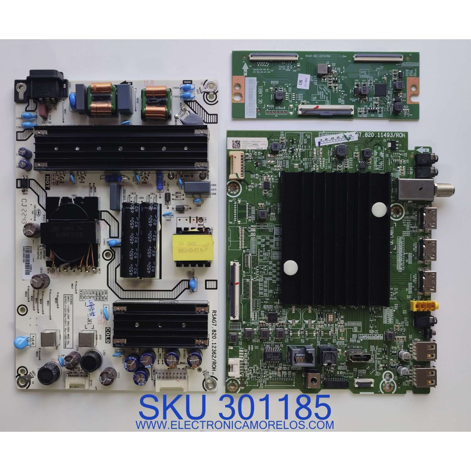 KIT DE TARJETAS PARA TV HISENSE / NUMERO DE PARTE MAIN 324450 / RSAG7.820.11493/ROH / 65A53FUA(0012) / 324451 / T-CON 324295 / RSAG7.820.12673/ROH / 331567 / FUENTE 331382 / RSAG7.820.12362/ROH  / HD650Y1U41-T0LBBY / JR645R3HA3L / MODELO 65A6H 65A53FUA