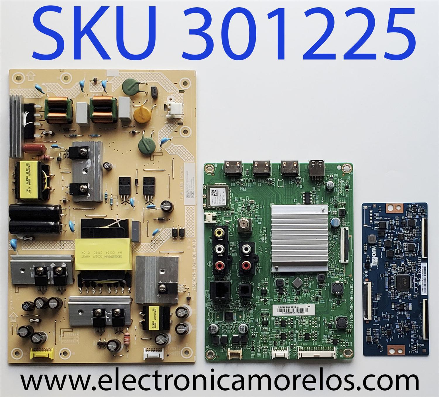 KIT DE TARJETAS PARA TV VIZIO / MAIN (X)XLCB02K036010X / 715GB778-M0C-B00-004Y / FUENTE (X)PLTVKY361XADU / 715GB426-P01-000-003S / T-CON 5555T45C07 / 55T45 C02 CTRL / PANEL TPT550WR-QVN10.U REV:SB0V / MODELO M55Q6-J01