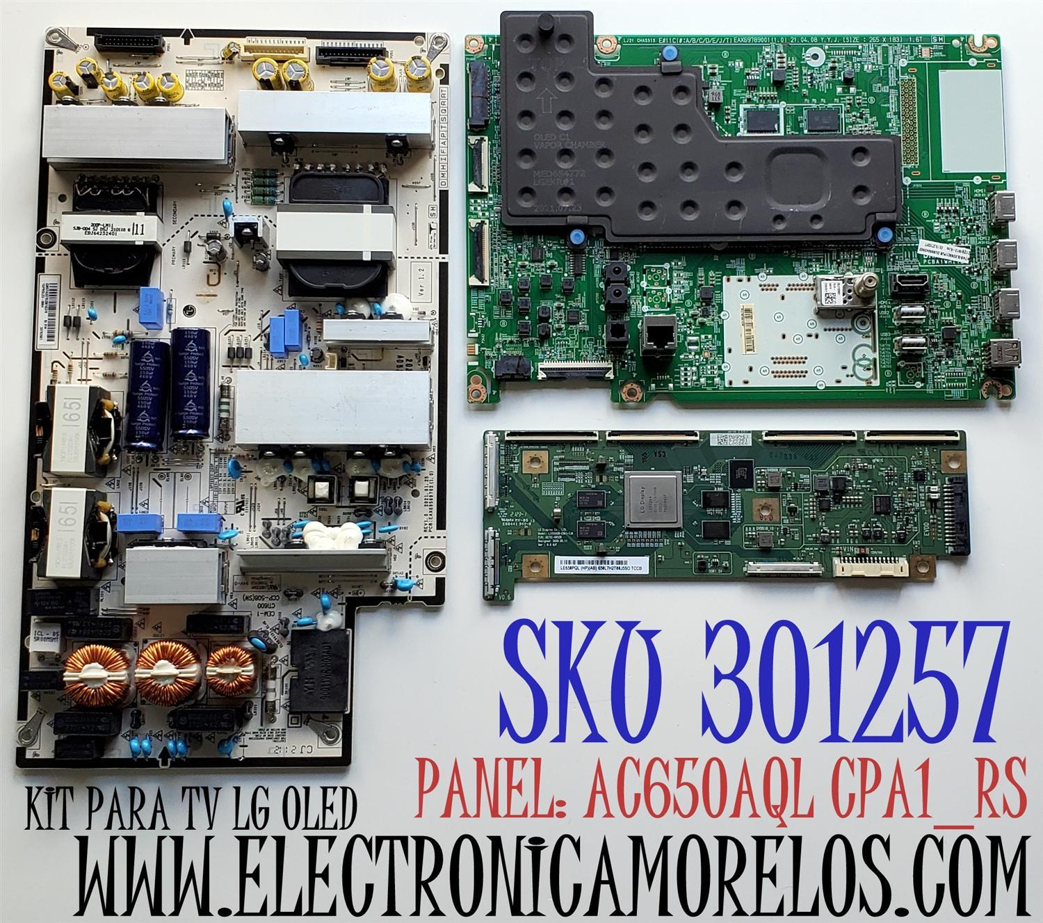 KIT DE TARJETAS PARA TV LG OLED / MAIN EBT66642903 / EAX69775701 / 66642903 / T-CON 6871L-6309E / 6870C-0852B / 6309E / LE650PQL (HP)(AB) / FUENTE EAY33783501 / EAX69569703 / 33783501 / PANEL AC650AQL CPA1_RS / MODELO OLED65C1PUB / OLED65C1PUB.DUSQLJR