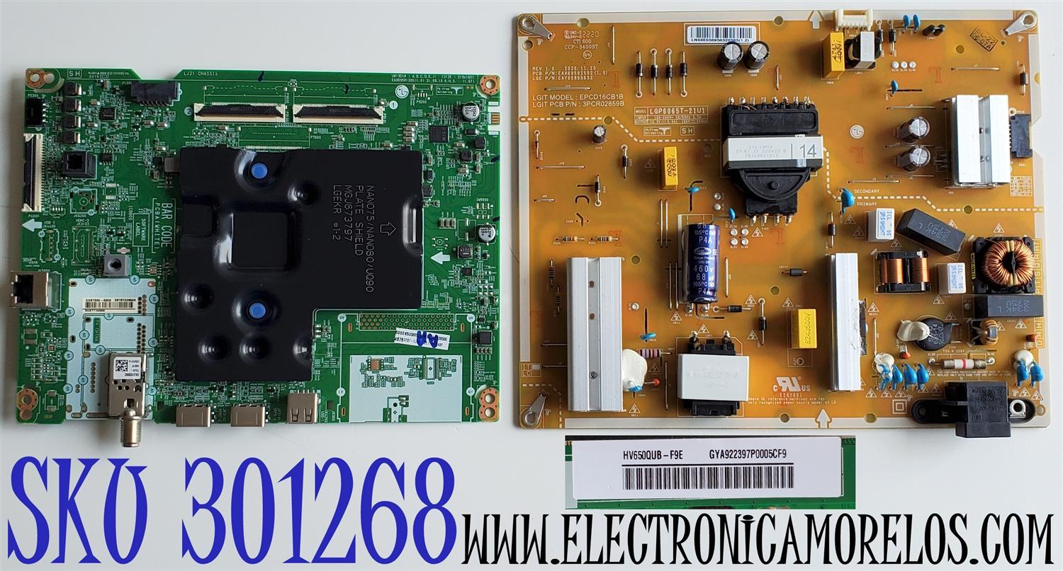 KIT DE TARJETAS PARA LG TV 4K·UHD·HDR / MAIN EBT67228508 / EAX69581205(1.0) / 67228508 / EAX69581205 / FUENTE EAY65895632 / LGP6065T-21U1 / 3PCR02859B / EAX69502502 / PANEL NC650TQG-ABKHC / DISPLAY HV650QUB-F9E / MODELO 65UQ8000AUB / 65UQ8000AUB.BUSFLKR
