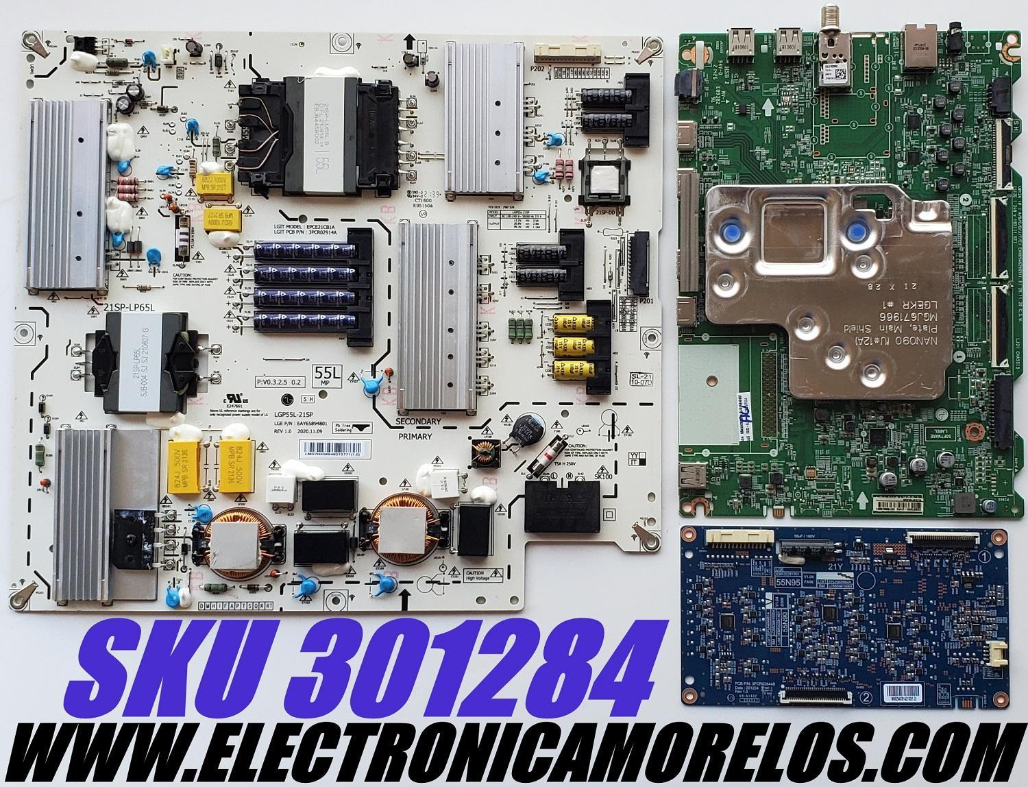 KIT DE TARJETAS PARA TV LG NANOCELL / MAIN EBT66648901 / EAX69462005 / 66648901 / FUENTE EAY65894801 / LGP55L-21SP / 65894801 / EPCE21CB1A / 3PCR02914A / DRIVER EBR32281401 / 3PCR02844B / EPLH40WB1A / LC55D961005A / PANEL NC550DQB / MODELO 55NANO90UNA