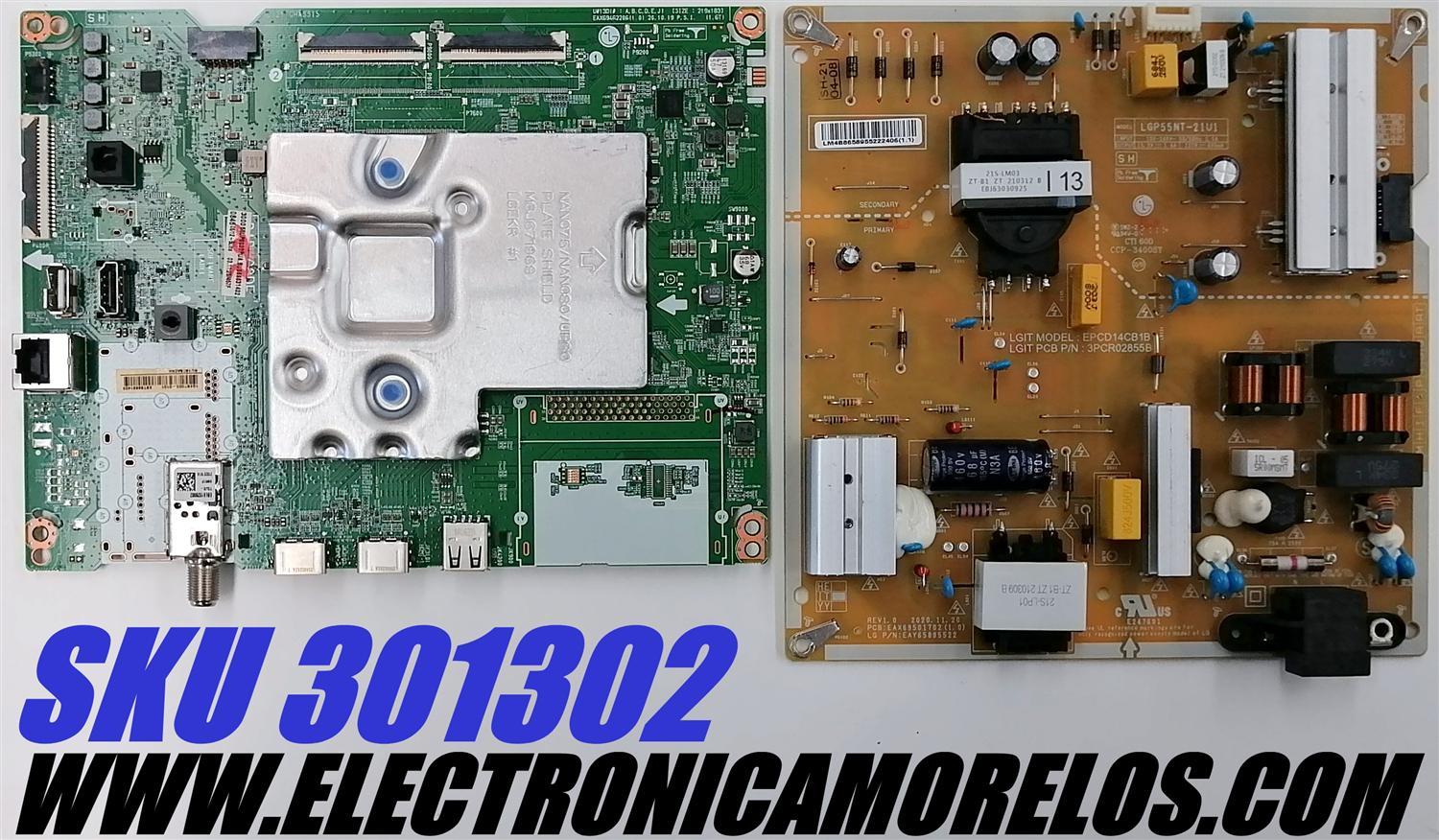 KIT DE TARJETAS PARA TV LG 4K·UHD·HDR / MAIN EBT66631402 / EAX69462206 / 66631402 / FUENTE EAY65895522 / 65895522 / EAX69501702 / LGP55NT-21U1 / EPCD14CB1B / 3PCR02855B / PANEL NC550TQG-AAKH1 / MODELO 55UP8000PUA / 55UP8000PUA.BUSYLKR