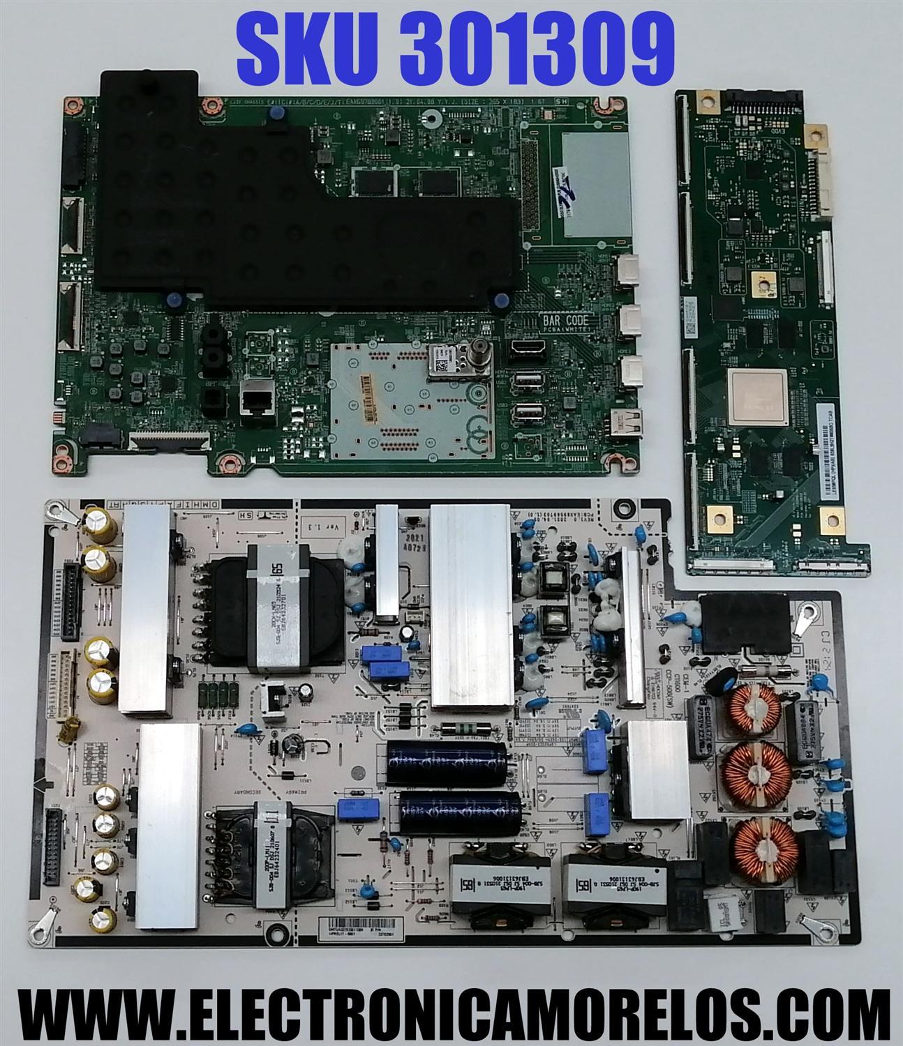 KIT DE TARJETAS PARA TV LG OLED 4K·UHD·HDR / MAIN EBT66642903 / EAX69789001 / 66642903 / T-CON 6871L-6309A / 6870C-0852B / LE650AQENA1-TJA / FUENTE EAY33783501 / LGP86T-20U1 / 33783501 / EAX69569703 / AC650AQL / MODELO OLED65C1AUB / OLED65C1AUB.DUSQLJR