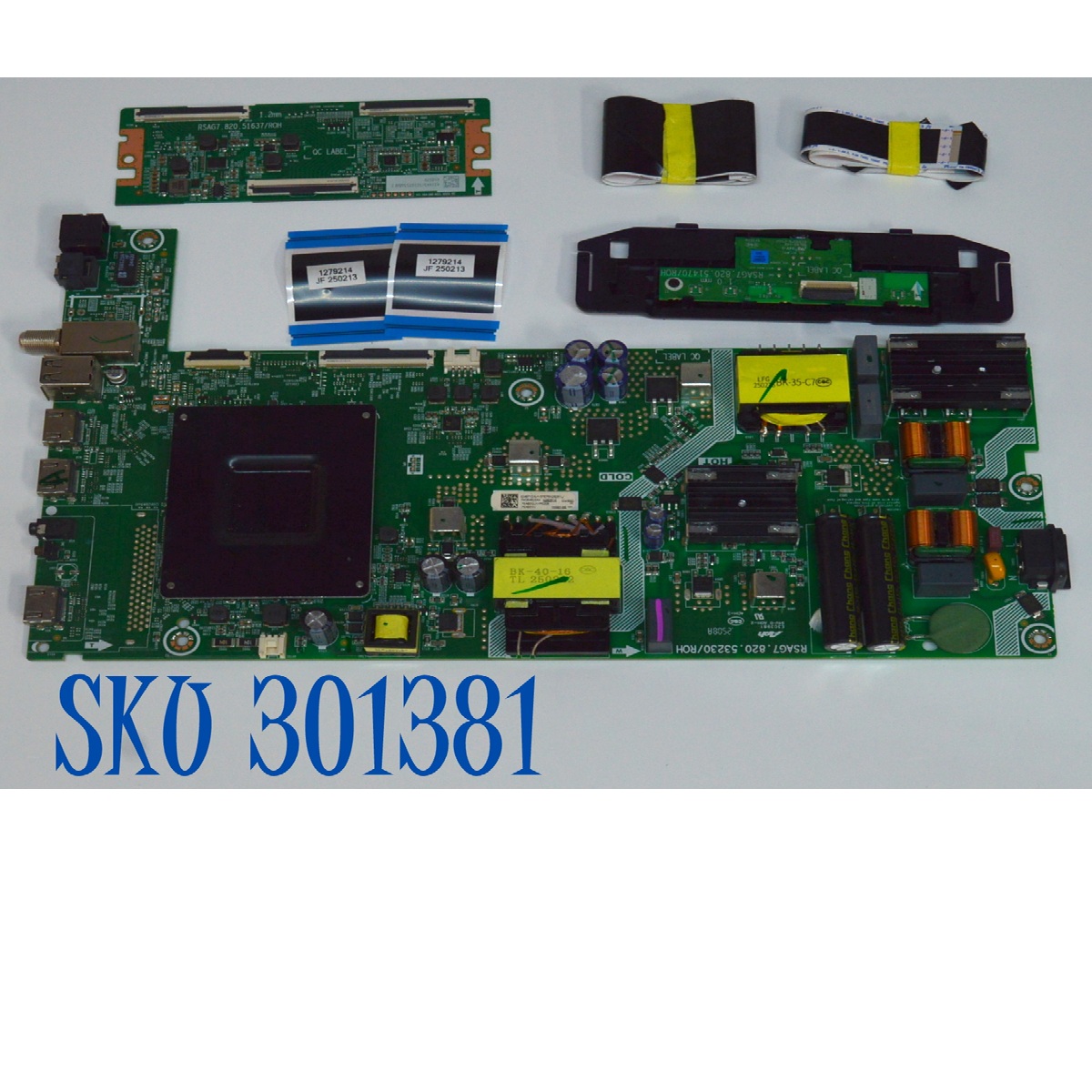 KIT DE TARJETAS ORIGINAL PARA TV HISENSE / MAIN FUENTE NUMERO DE PARTE 424871 / RSAG7.820.53230/ROH / 424869 / T-CON 432443 / RSAG7.820.51637/ROH / 410579 / PANEL HD750K1U71-T0L3B2\ROH / DISPLAY HV750QUB-F92 / MODELO 75A65NV / 75A65NV 75A60QUV