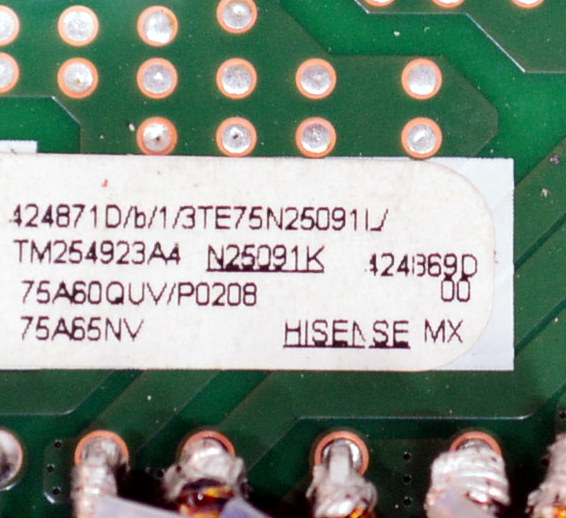 KIT DE TARJETAS ORIGINAL PARA TV HISENSE / MAIN FUENTE NUMERO DE PARTE 424871 / RSAG7.820.53230/ROH / 424869 / T-CON 432443 / RSAG7.820.51637/ROH / 410579 / PANEL HD750K1U71-T0L3B2\ROH / DISPLAY HV750QUB-F92 / MODELO 75A65NV / 75A65NV 75A60QUV - Imagen 2