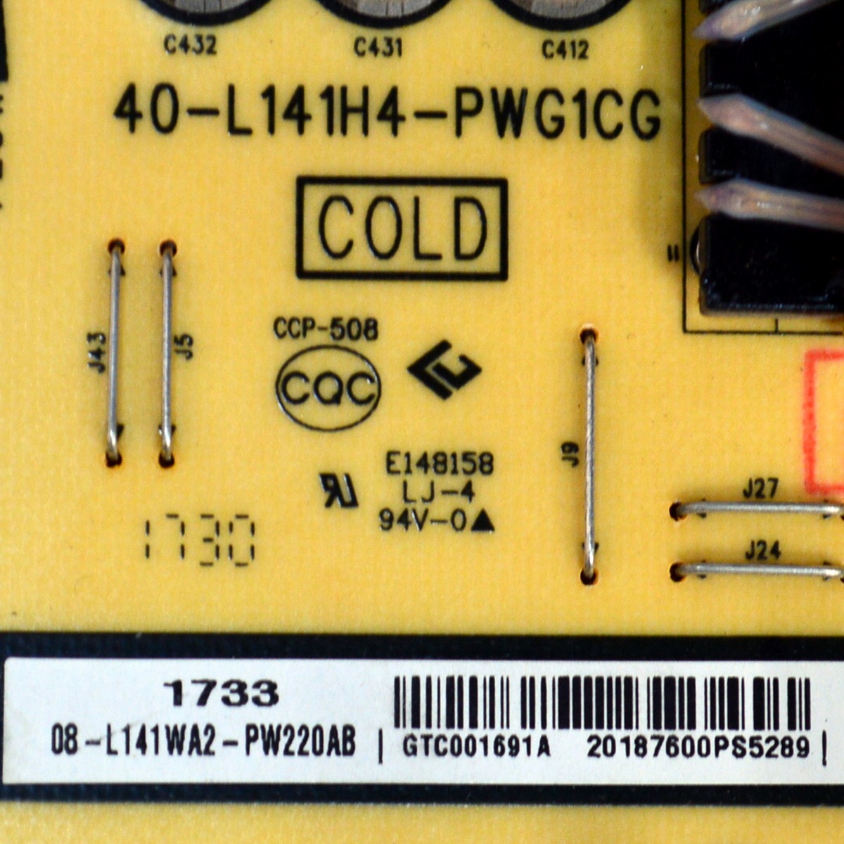 KIT DE TARJETAS ORIGINAL PARA TV TCL / NUMERO DE PARTE MAIN 08-CS49TML-LC224AA / 40-MST10S-MAD4HG / FUENTE 08-L141WA2-PW220AB / 40-L141H4-PWG1CG / PANEL LVU485ND1L / DISPLAY ST4851D03-3 / MODELO 49S405 - Imagen 3