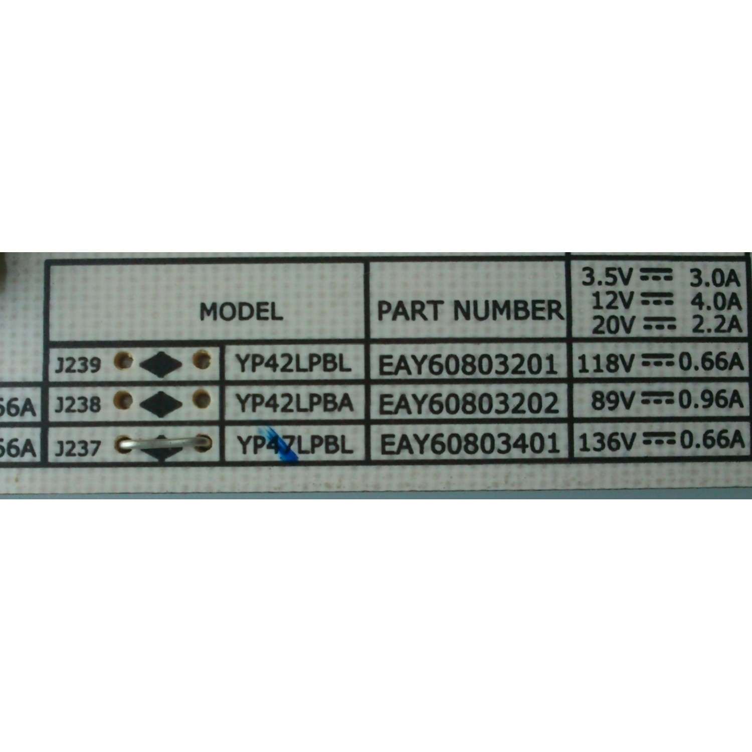 FUENTE DE PODER PARA TV LG / NUMERO DE PARTE EAY60803401 / YP47LPBL / 60803401 / SUSTITUTAS EAY60803301 / EAY60803101 / PANEL LC470EUH (SC)(A1)/ MODELOS 47LE530C / 47LE530C-UC.AUSWLJR / 47LE5400 / 47LE5400-UC.AUSWLJR / 47LE5500 / 47LE5500-UA.AUSWLUR - Imagen 2