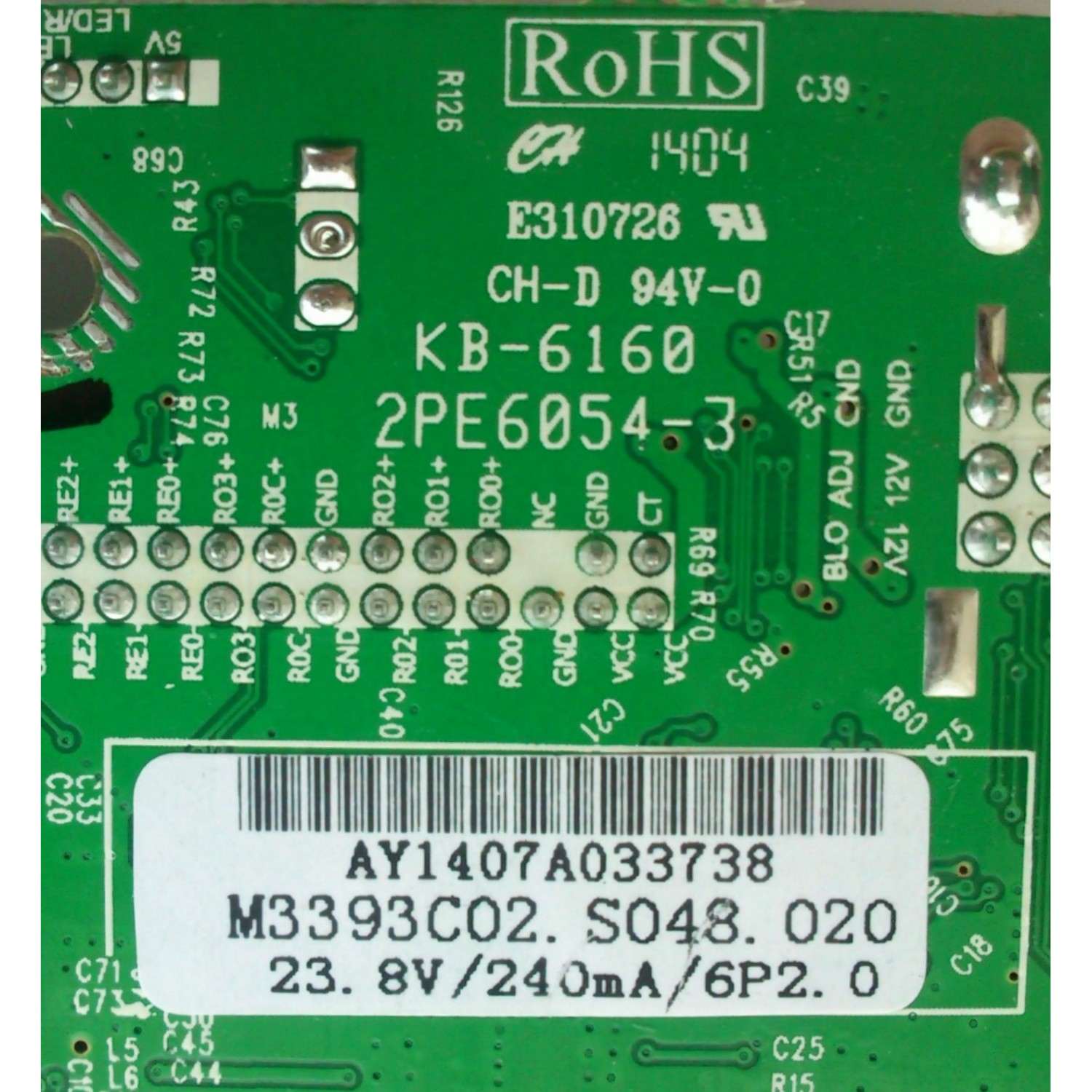 MAIN / AOYUAN / SPELER AY1407A033 / 2PE6054-3 / KB-6160 / M3393C02.S02 / MODELO  SP-LED19	 - Imagen 3