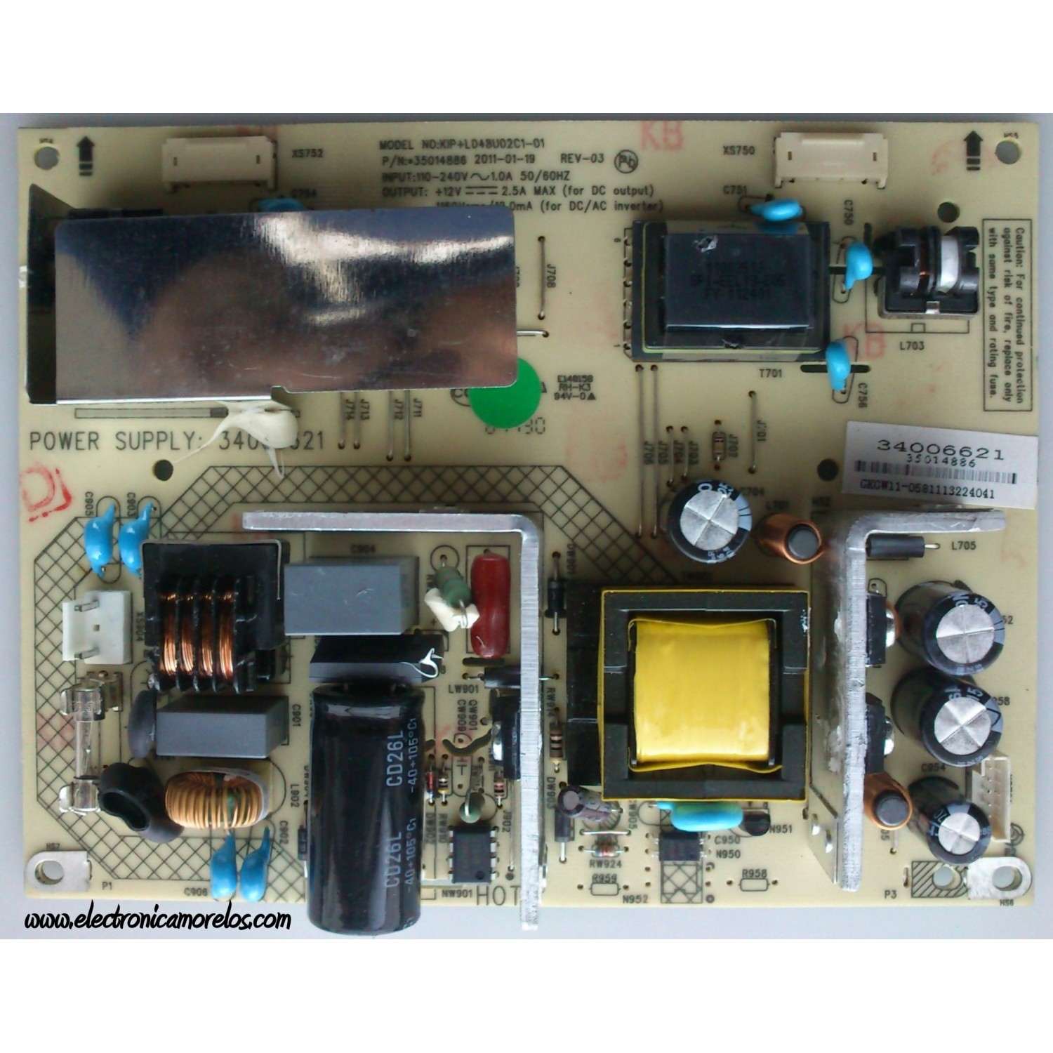 FUENTE DE PODER / KONKA 35014886 / 34006621 / KIP+L048U02C1-01 / MODELO LC24FS66DC	