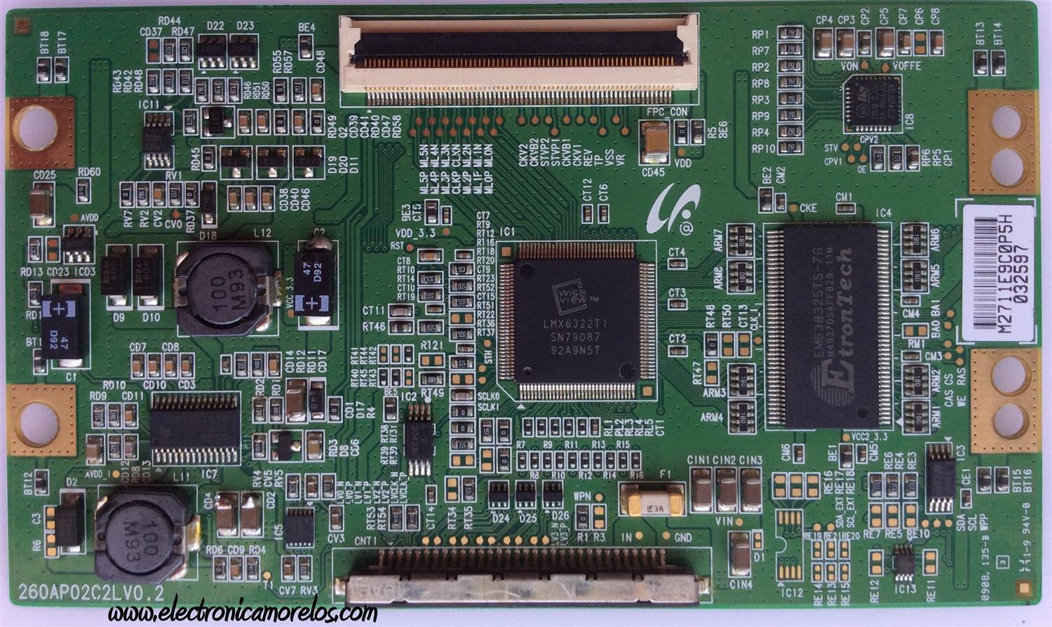 T-CON / INSIGNIA 75015790 / 2711E / 260AP02C2LV0.2 / LJ94-02711E / MODELO NS-LDVD26Q-10A	