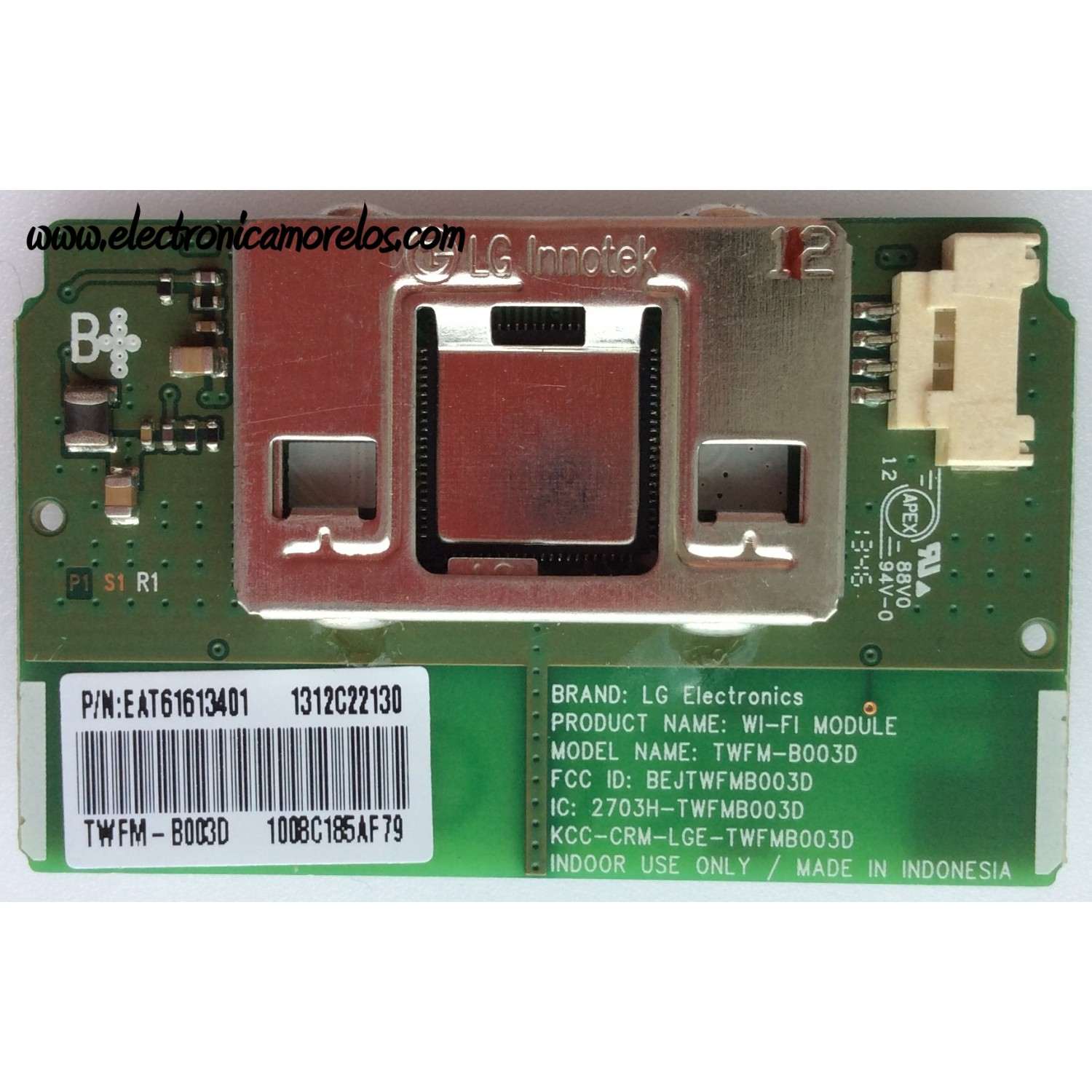 MODULO DE WI-FI / LG EAT61613401 / TWFM-B003D / BEJTWFMB003D / KCC-CRM-LGE-TWFMB003D / MODELO 37LT777H-UA.BUSWLJR	