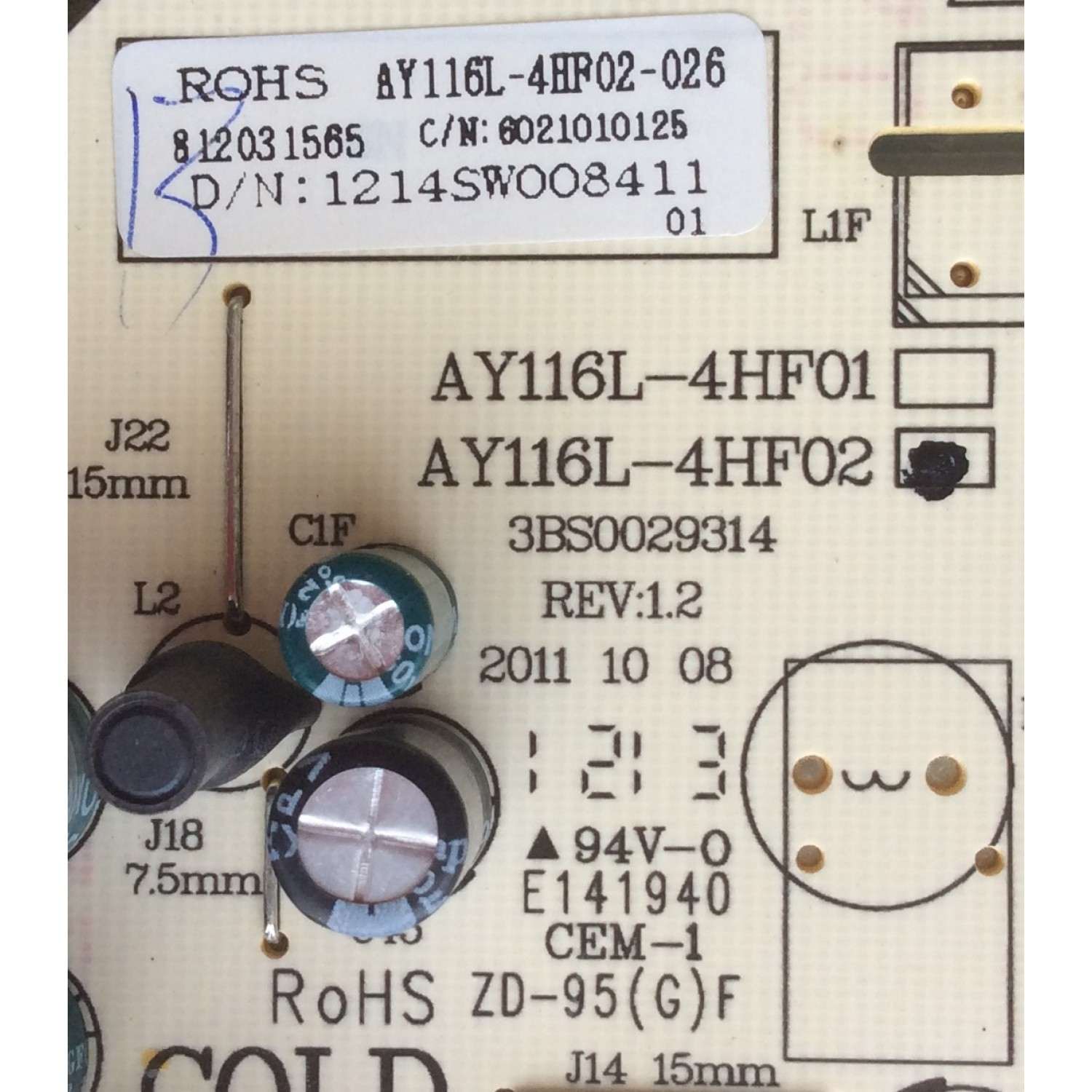 FUENTE DE PODER / HITEKER AY116L-4HF02-026 / AY116L-4HF02 / 3BS0029314 / MODELO LCD32A7	 - Imagen 3