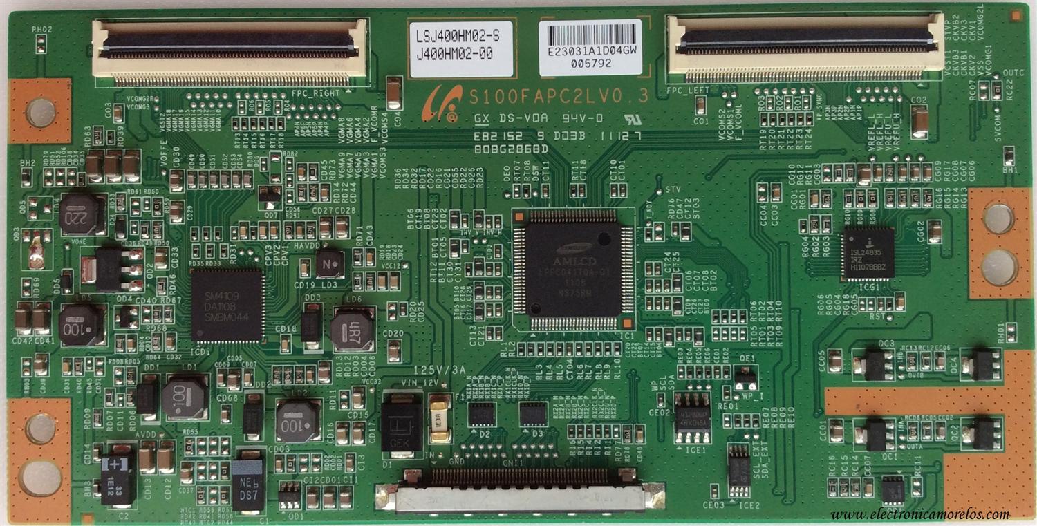 T-CON PARA TV SAMSUNG / NUMERO DE PARTE LJ94-23031A / S100FAPC2LV0. / 23031A / SUSTITUTAS BN95-00492A / BN95-00493A / BN95-00492A / LJ94-15936J / LJ94-16471D LJ94-23329A / LJ94-16551E / PANEL LTJ400HM03-J / MODELOS UN40D5500RFXZA H302 / UN40D5550RFXZA