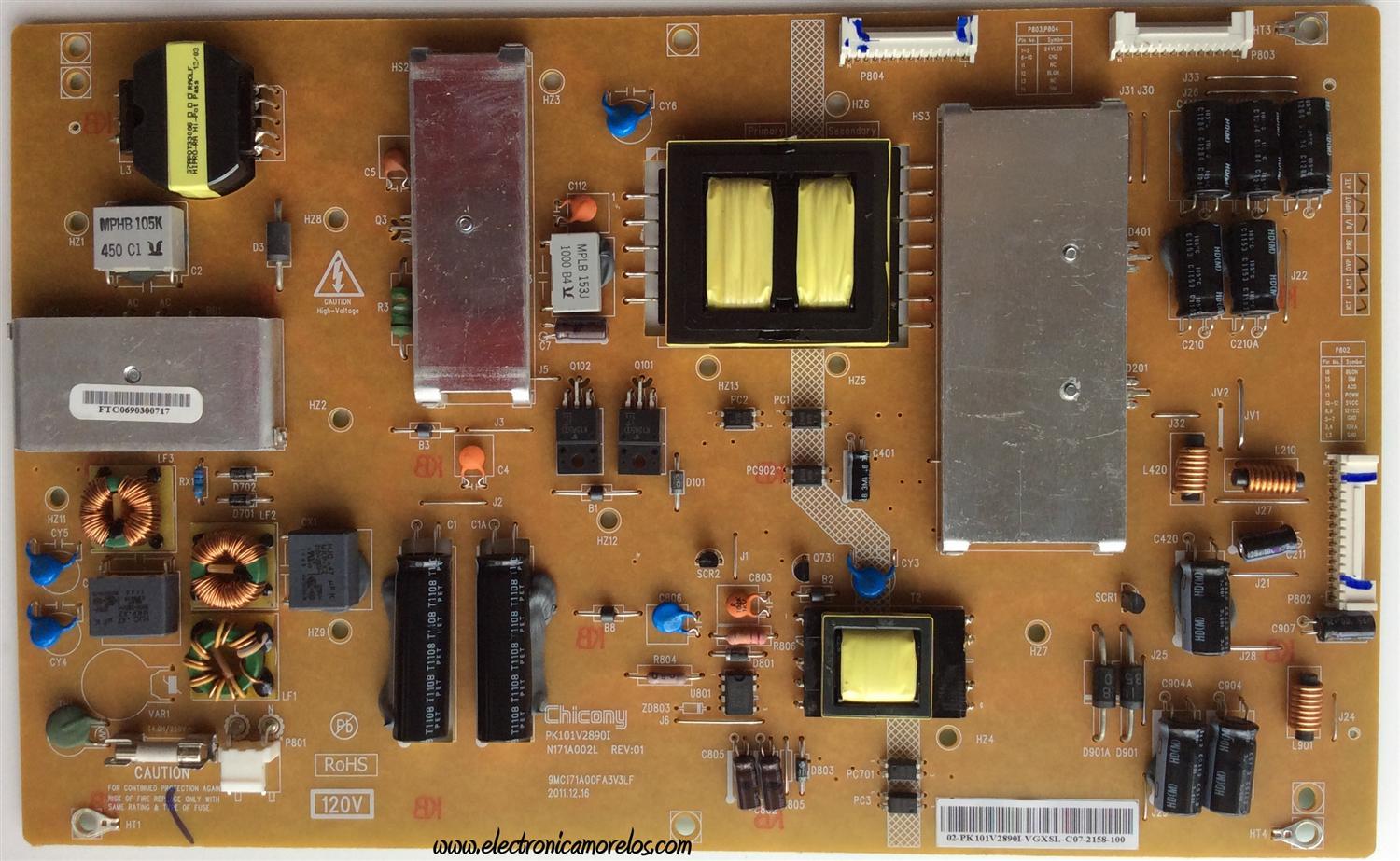 FUENTE DE PODER / TOSHIBA 75028899 / PK101V2890I / N171A002L REV:01 / 9MC171A00FA3V3LF / MODELO 46L5200U	
