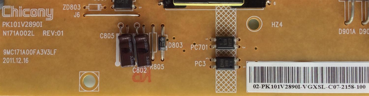 FUENTE DE PODER / TOSHIBA 75028899 / PK101V2890I / N171A002L REV:01 / 9MC171A00FA3V3LF / MODELO 46L5200U	 - Imagen 2