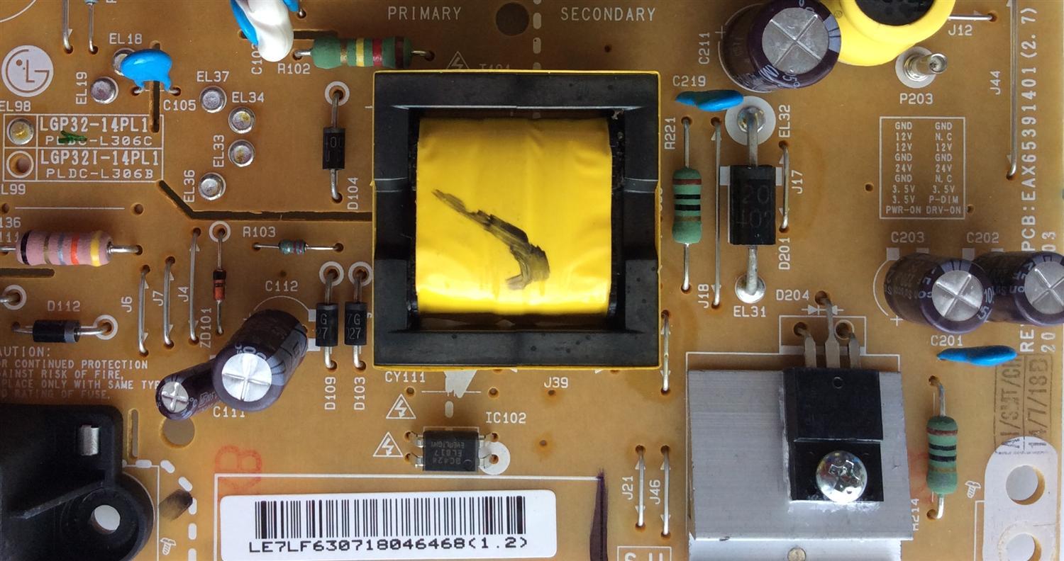 FUENTE DE PODER / LG EAY63071804 / 63071804 / EAX65391401(2.7) / LGP32-14PL1 / EAX65391404(2.6) / PANEL NC320DXN-VSBP1 / LC320DXE(FG)(A3) / MODELO 32LB560B-UZ / 32LB5800-UG / 32LB5600-UH / 32LB560B-UZ.BUSMLJM / 32LY340C-UA.AUSWLJM - Imagen 2