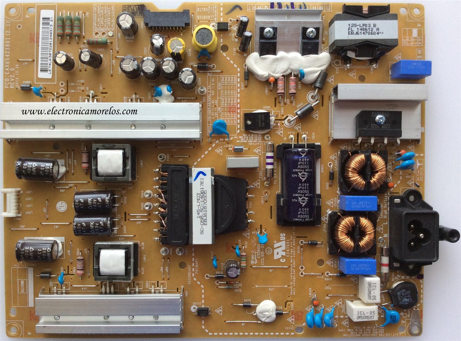FUENTE LG EAY63072201 / EAX65423801 (2.1) / LGP60-14PL2 / SUSTITUTAS EAY63072001 / EAY63072101 / PANEL LC600DUF (FG)(A2) / MODELOS 55LB5900-UV / 60LB5830-UV / 60LB6100-UG / 60LB6300-US / 60LB6500-UP / 60LY340C-UA / 60LF6090-UB / 60LF6100-UA / 60LX330C-UA