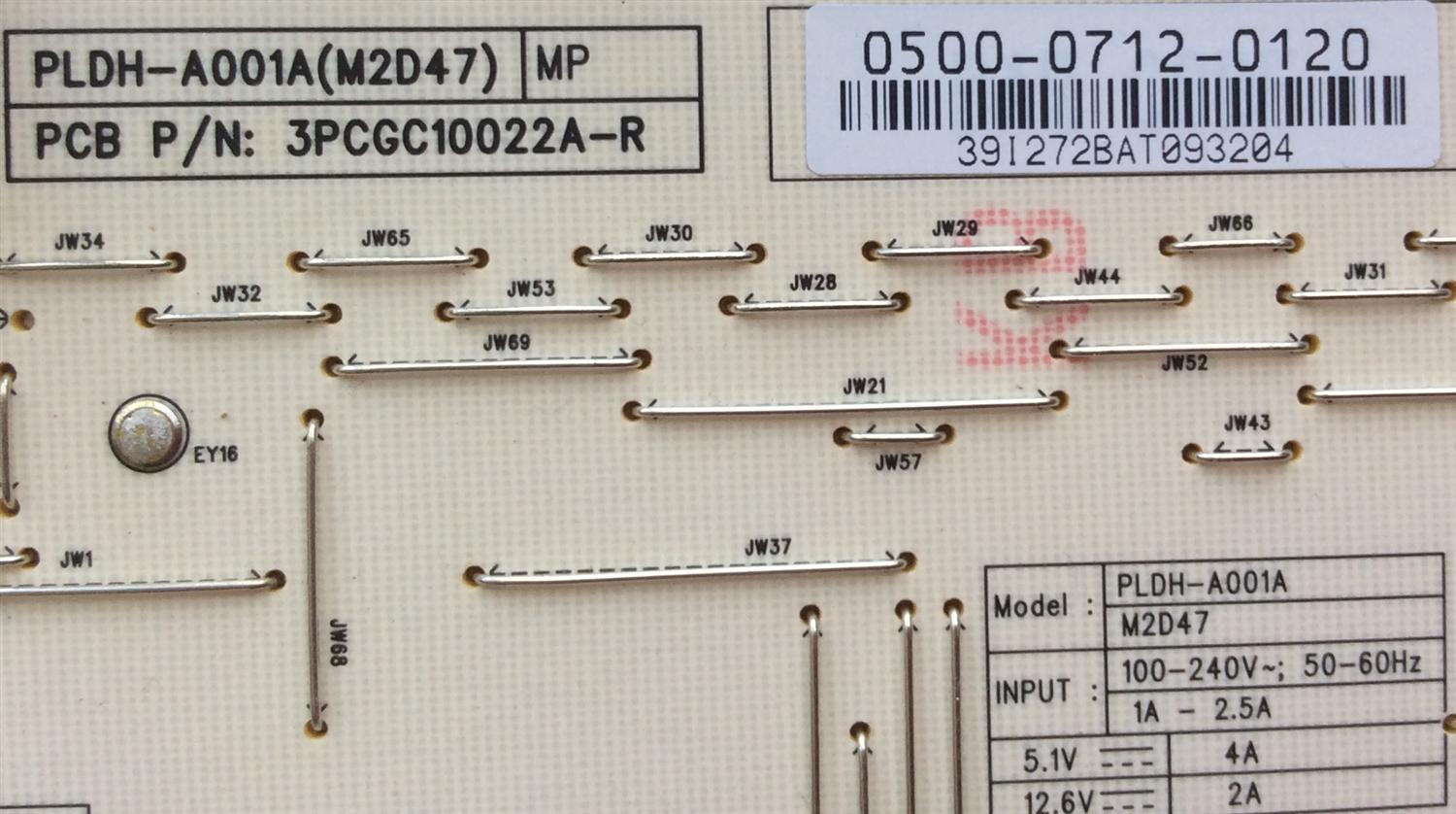 FUENTE DE PODER / VIZIO 0500-0712-0120 / PLDH-A001A(M2D47) / 3PCGC10022A-R / MODELO M470SV LAQKJYAM	 - Imagen 2