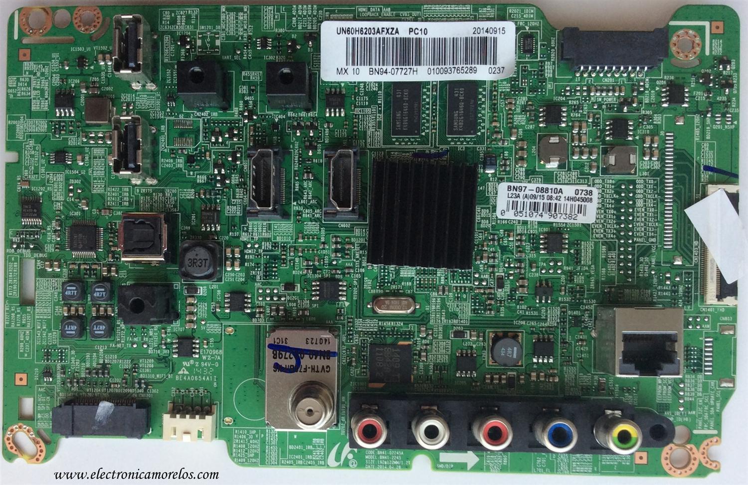 MAIN PARA TV SAMSUNG / NUMERO DE PARTE BN94-07727H / BN41-02245A / BN97-08810A / BN9407727H / PANEL CY-DF600CGSV2H / MODELOS UN60H6203 / UN60H6203AFXZA / UN60H6203AFXZC / UN60H6203AFXZA HH01