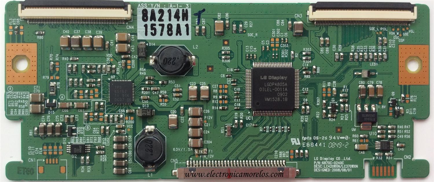 T-CON PARA TV LG / NUMERO DE PARTE 6871L-1578A / 1578A / 6870C-0240C / LC420WXN/LC370WXN / PANEL LC370WXE (SB)(A1) / MODELO 37LH20-UA / 37LG710H-UA / 37LH2000-ZA / 37LH200C-UA / 37LH3000-ZA / 37LH20-UA.BUSVLJM