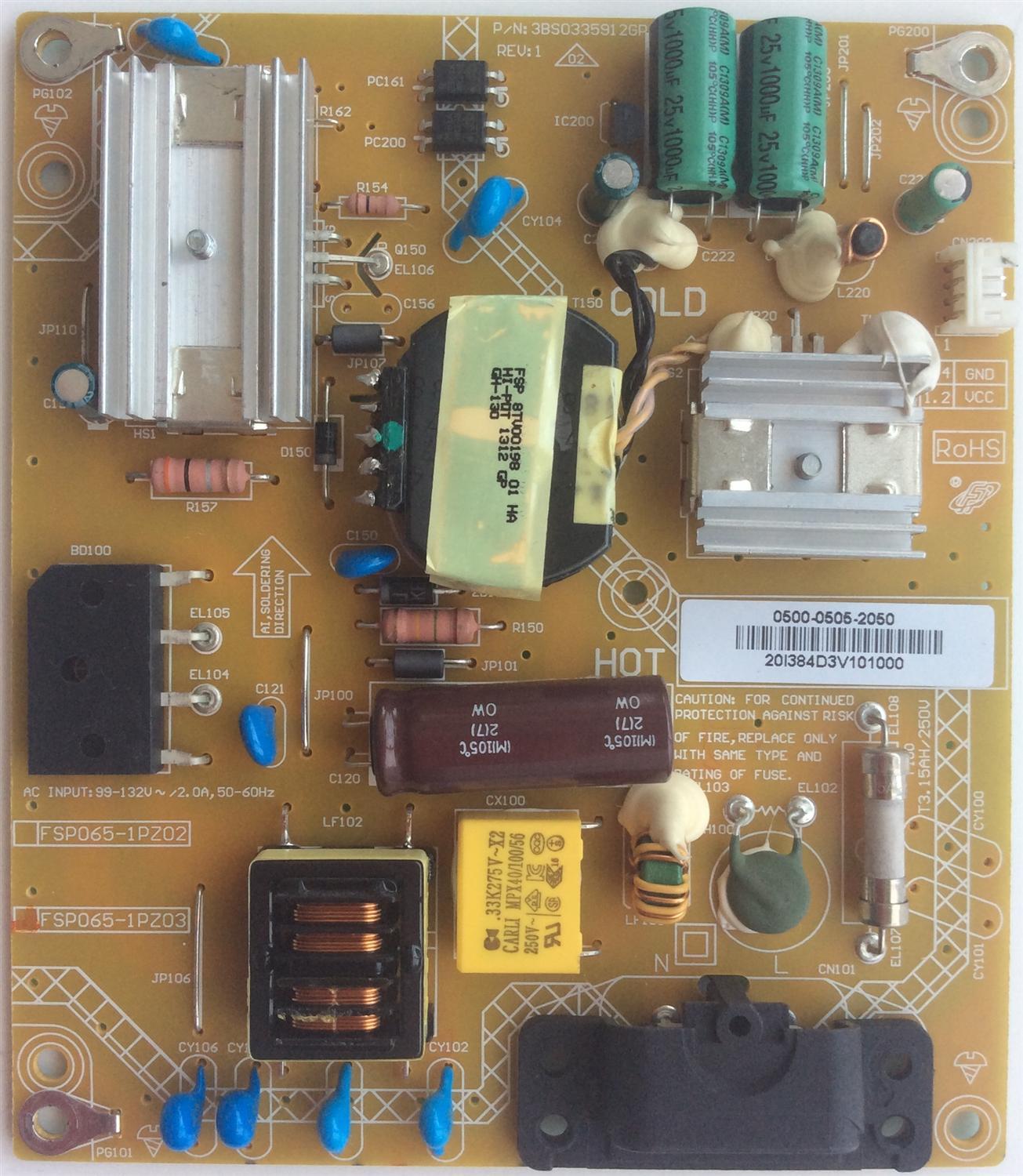 FUENTE DE PODER / VIZIO 0500-0505-2050 / 3BS0335912GP / FSP065-1PZ03 / MODELO E370-A0 LAQFOMAP	