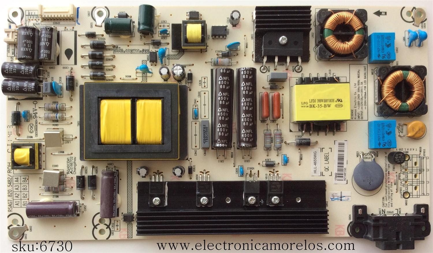 FUENTE DE PODER / HISENSE 170452 / RSAG7.820.5482/ROH / HLL-4655WG / CQC03001003024 / RSAG7.820.5482/R0H / PANEL HD500DF-B57/S0 / MODELOS 50H5G / NS-50D550NA15 / NS-55D550NA15