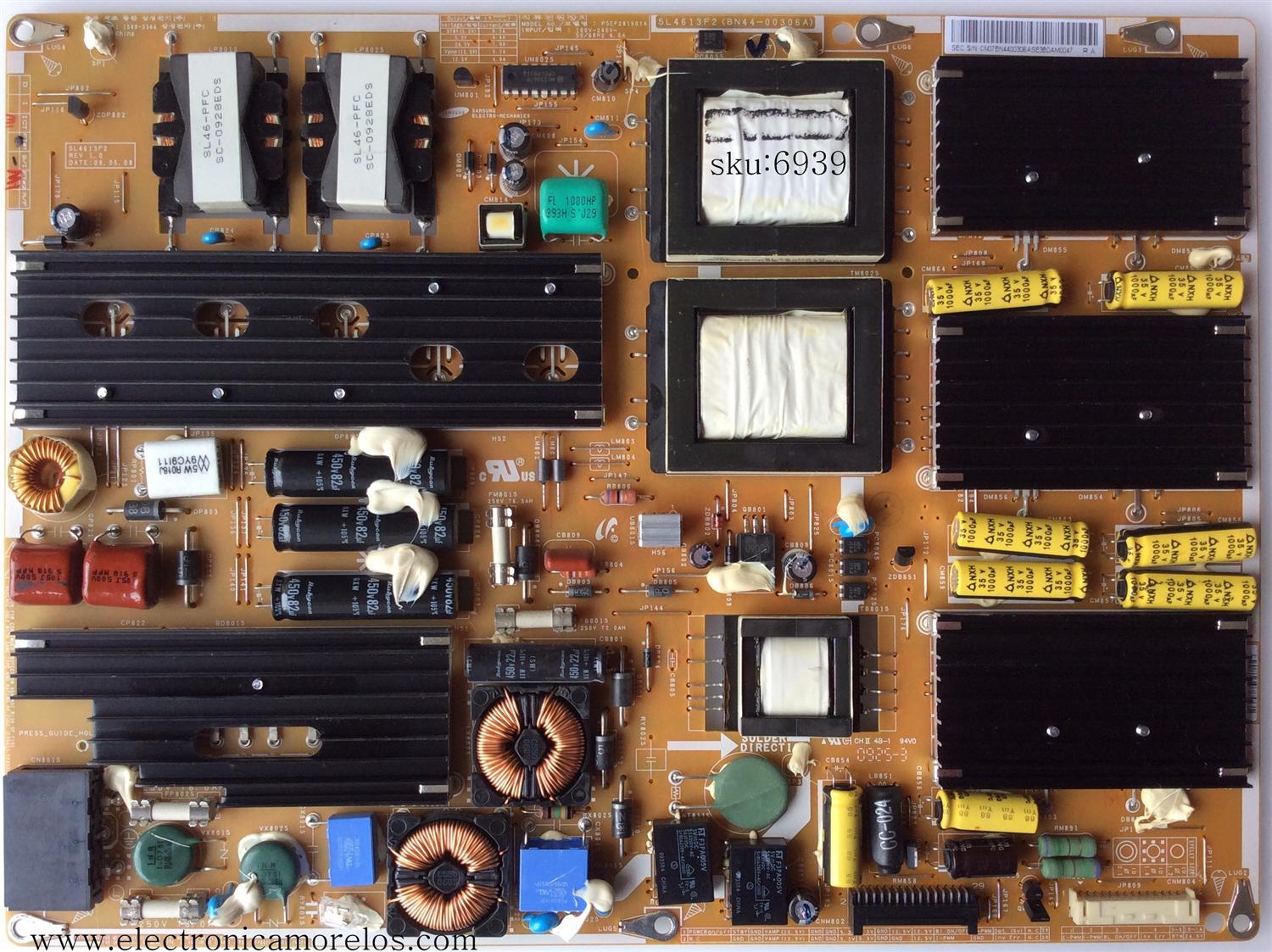 FUENTE DE PODER / SAMSUNG BN44-00306A / BN4400306A / SL4613F2 / PSEF281501A / MODELO UN46B8500XFXZA SQ01	