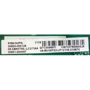 MAIN PARA TV TCL 4K·UHD·HDR ((ANDROID)) / NUMERO DE PARTE 30800-000126 / 40-R51MT1-MAB2HG / 08-CS65TML-LC273AA / 30801-000097 / V8-R51MT02-LF1V104 / PANEL LVU650NDEL / DISPLAY ST6451D02-3 VER.2.1 / MODELO 65S434 - Imagen 2