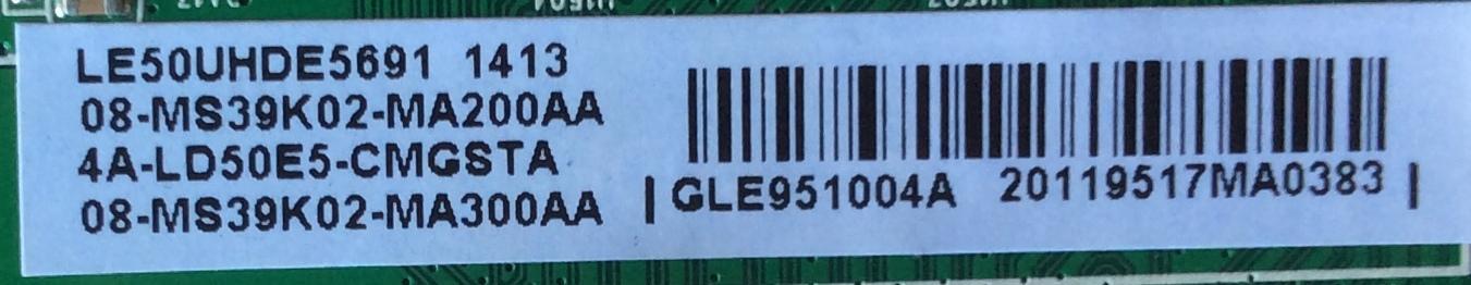 MAIN PARA TV TCL / NUMERO DE PARTE GLE951004A / 40-MS39KV-MAC4HG / 08-MS39K02-MA200AA / 08-MS39K02-MA300AA / 4A-LD50E5-CMGSTA / V8-MS39N02-LF1V026(E3) / MS39KV / MODELO LE50UHDE5691 - Imagen 2