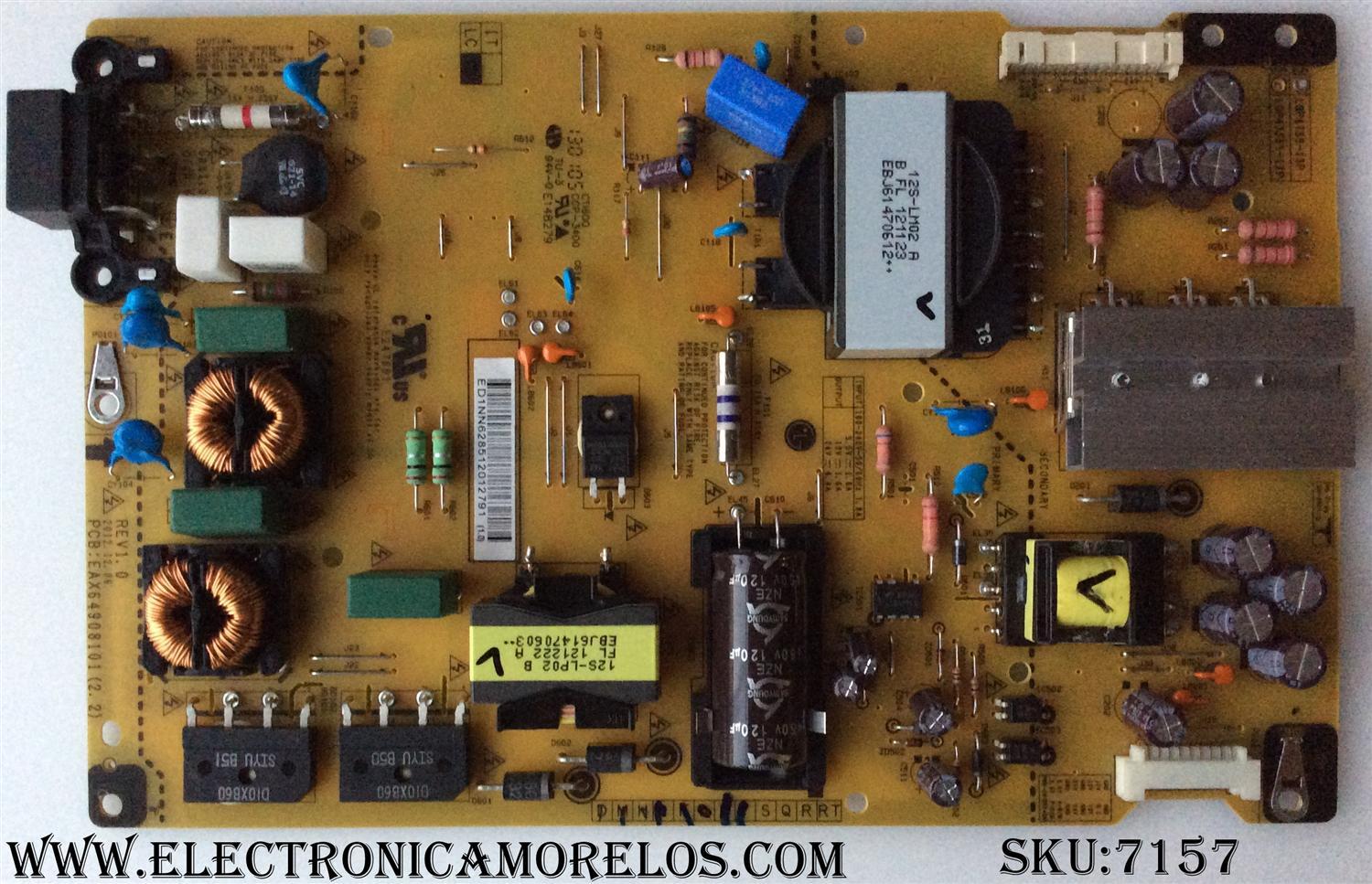 FUENTE DE PODER LG ORIGINAL / NUMERO DE PARTE EAY62851201 / 62851201 / LGP4755-13P / EAX64908101(2.2) /  PANEL LC470EUN (SF)(F2) / 47GA6400-UD / 47GA6450-UD / 50LA6900-UE / 50LA6970-UE / 50GA6400-UD / 55GA6400-UD / 47GA6400-UD