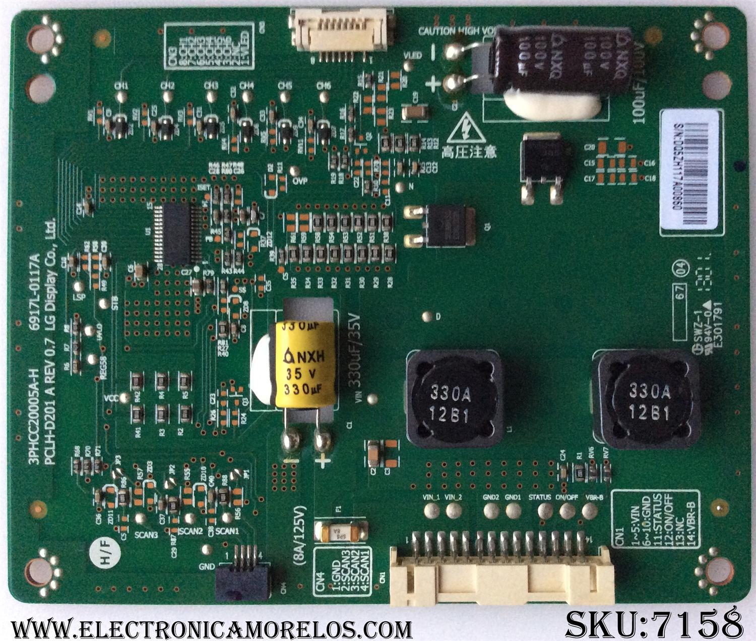 LED DRIVER / LG 6871L-0117A / 3PHCC20005A-H / PCLH-D201A REV 0.7 / E301791 / PCLH-D201 A / PANEL LC470EUN (SF)(F2) / 47GA6400-UD / 47GA6400-UD BUSYLMR
