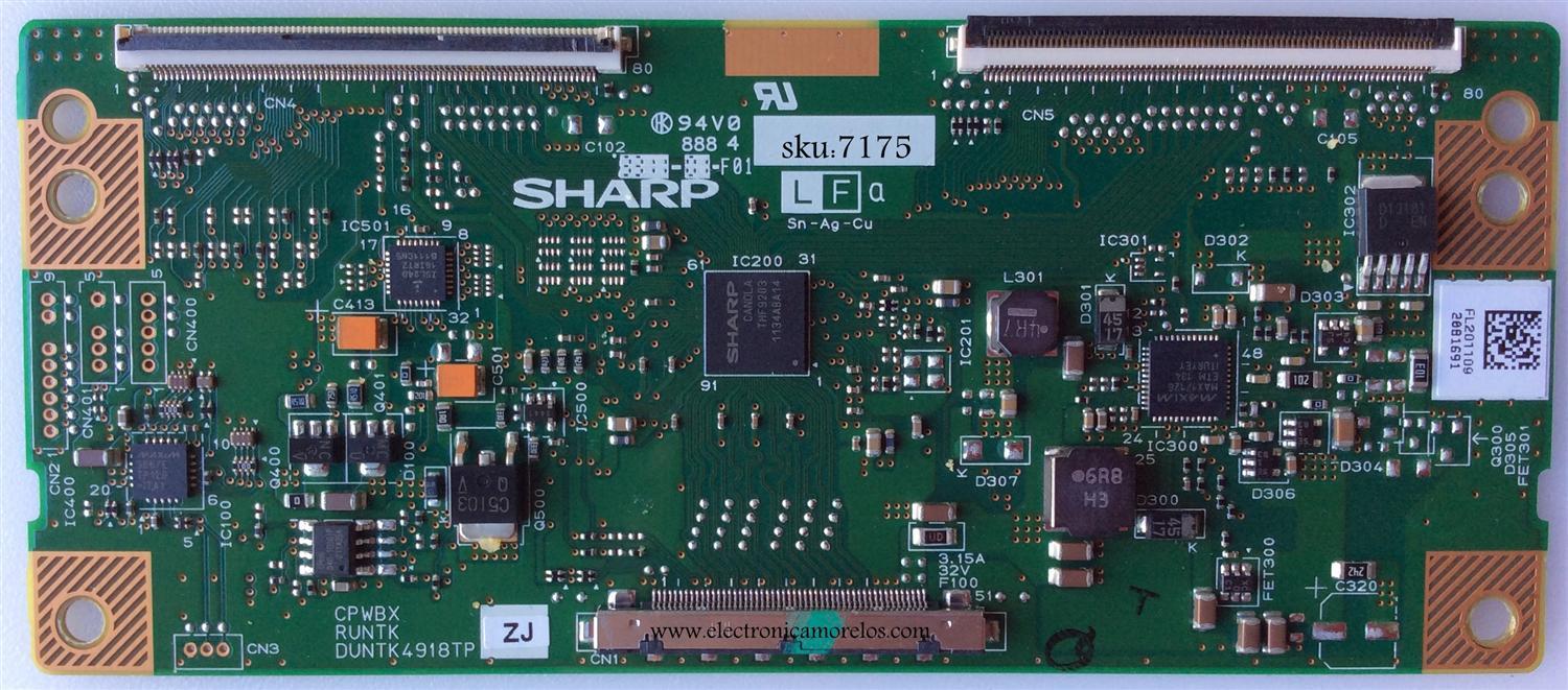 T-CON / SHARP 4918TPZJ / RUNTK4918TPZJ / DUNTK4918TPZJ / CPWBX4918TPZJ / PANEL T400D3-HA24-L01 VER.C3 / MODELO LC-40LE431U