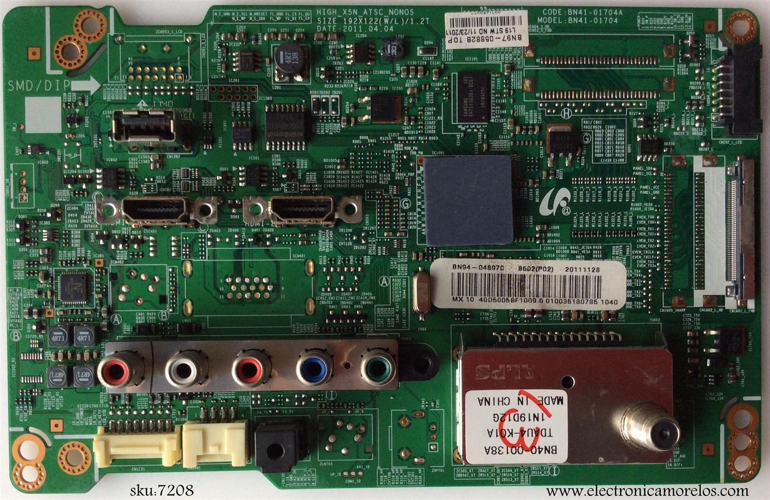 MAIN PARA TV  SAMSUNG NUMERO DE PARTE BN94-04897C / BN97-05882B / BN41-01704A / SUSTITUTAS BN94-04897G - BN94-04897E / MODELO UN40D5005BFXZA H301	