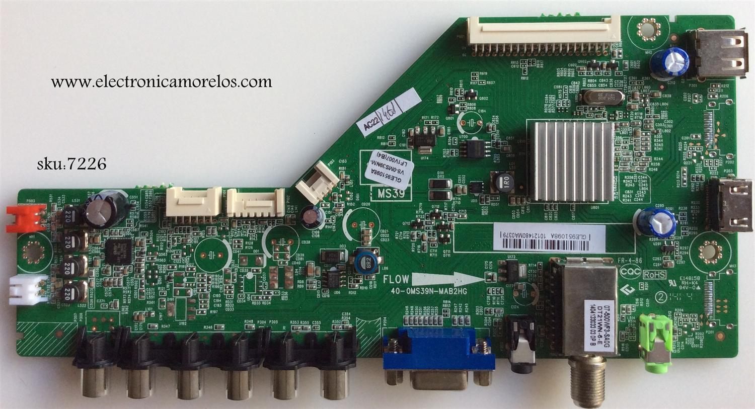 MAIN PARA TV TCL NUMERO DE PARTE GLE951098A / 40-0MS39N-MAB2HG / V8-0MS39NM-LF1V007(B4)